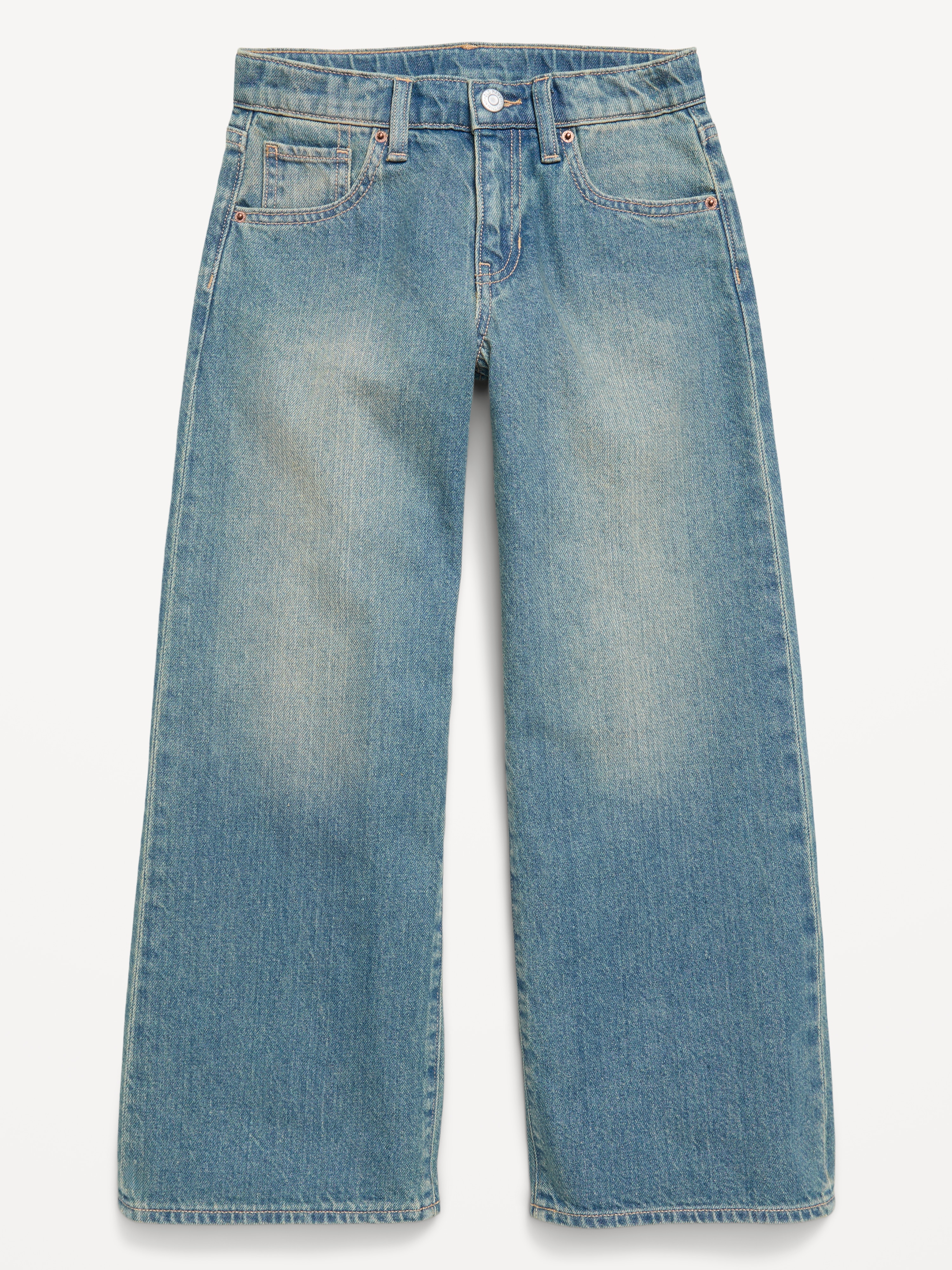 Super Baggy Wide-Leg Embroidered Jeans for Girls - Medium Wash - 4