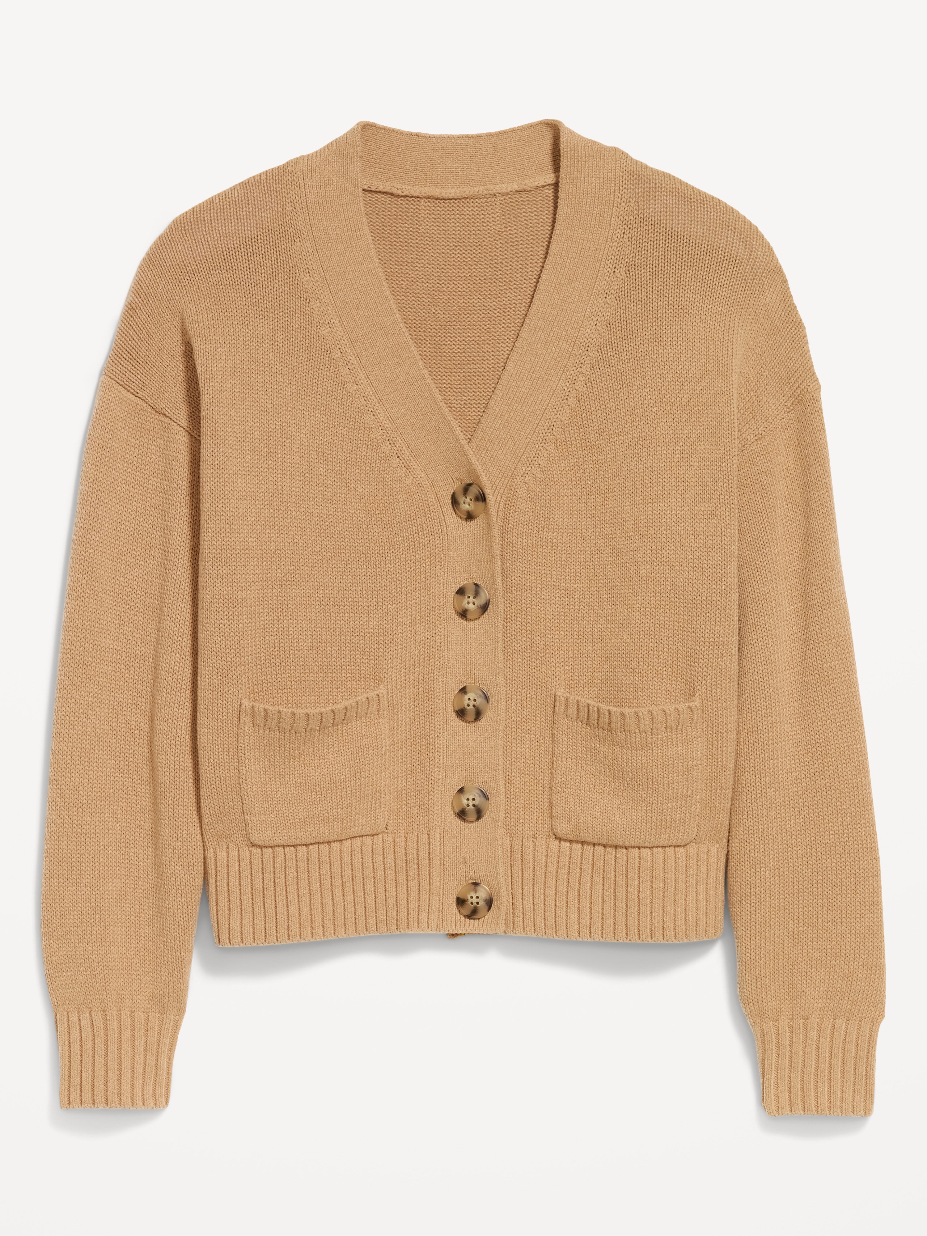 Seaside Cotton V-Neck Cardigan Sweater - Light Brown - 4