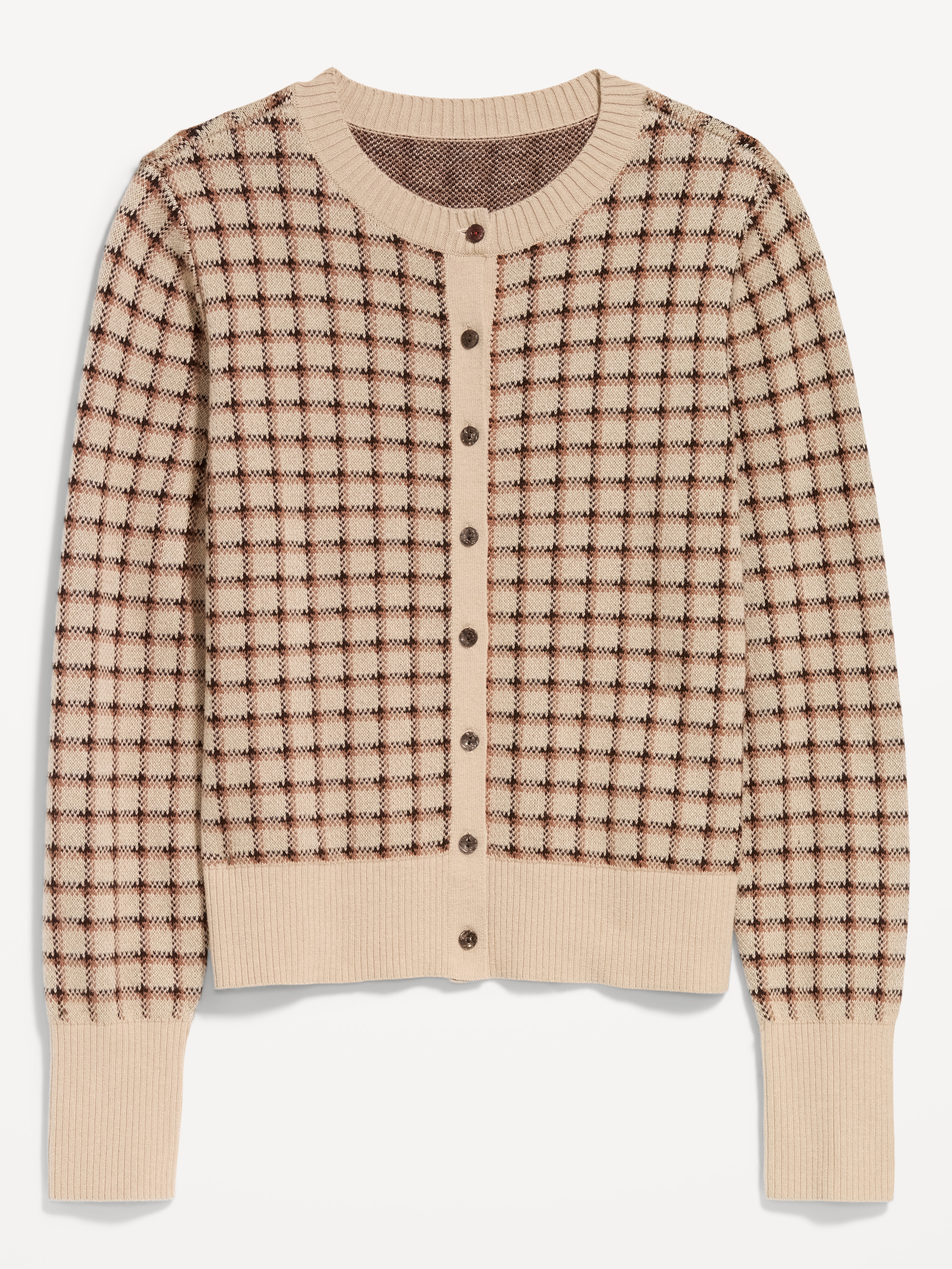SoSoft Cropped Crew-Neck Cardigan - Neutral Plaid - 4