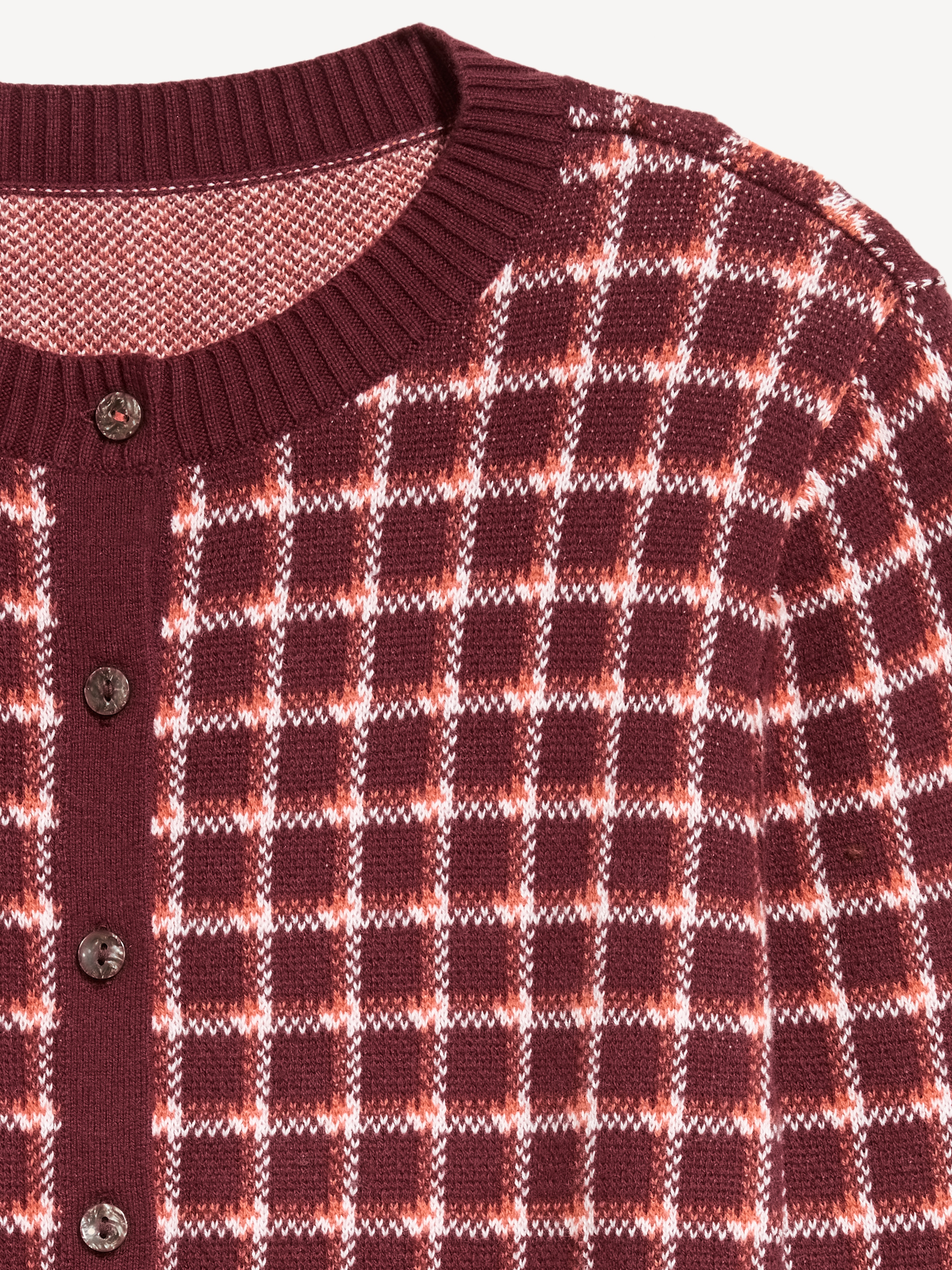 SoSoft Cropped Crew-Neck Cardigan - Red Plaid - 5