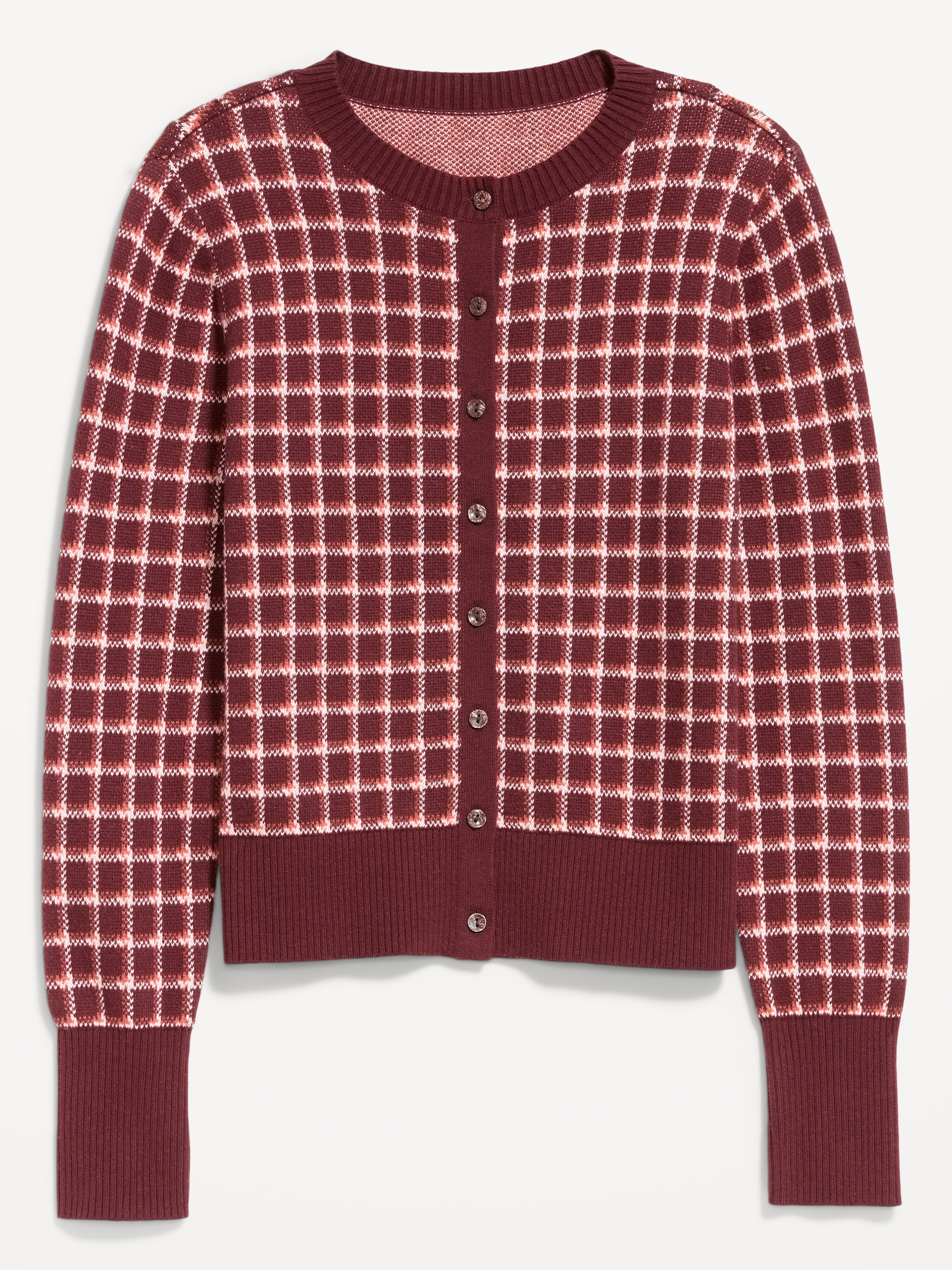 SoSoft Cropped Crew-Neck Cardigan - Red Plaid - 4