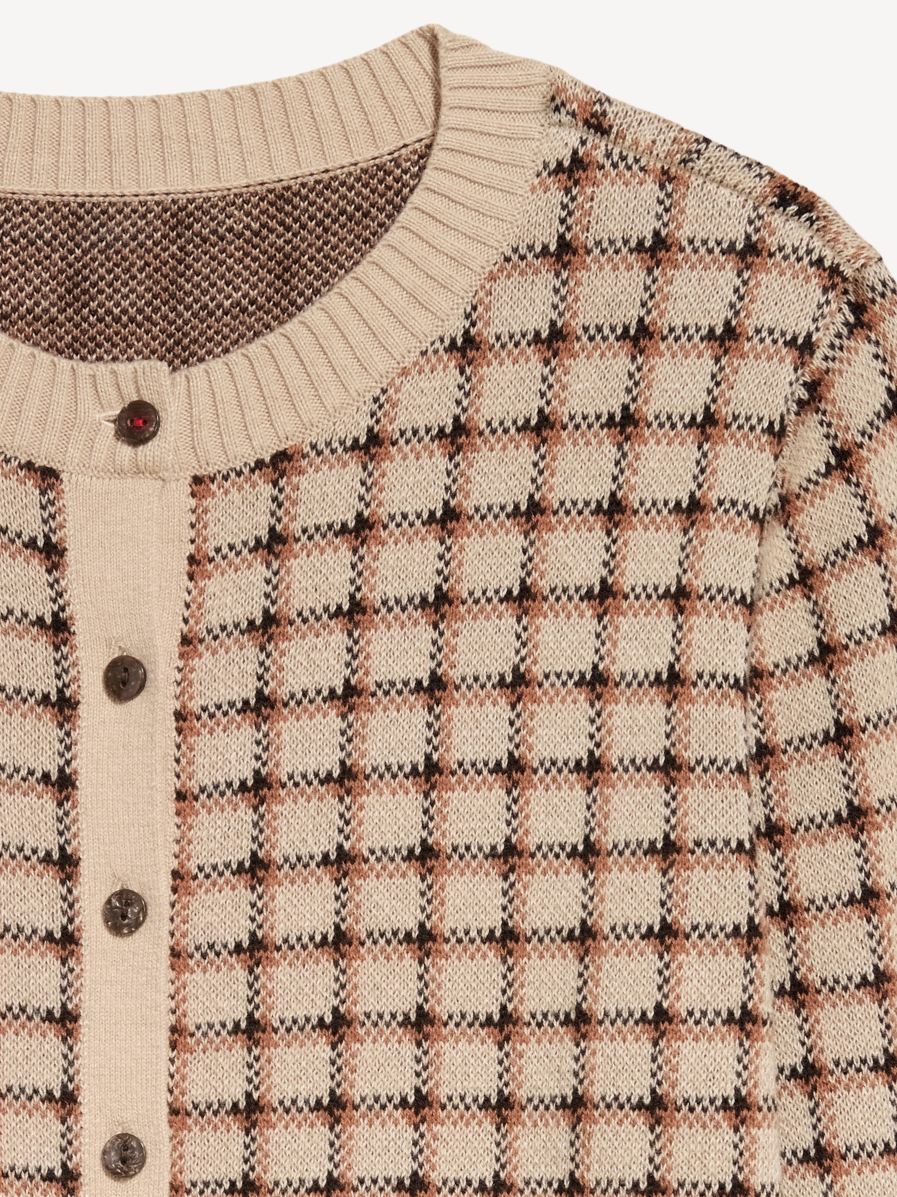SoSoft Cropped Crew-Neck Cardigan - Neutral Plaid - 5