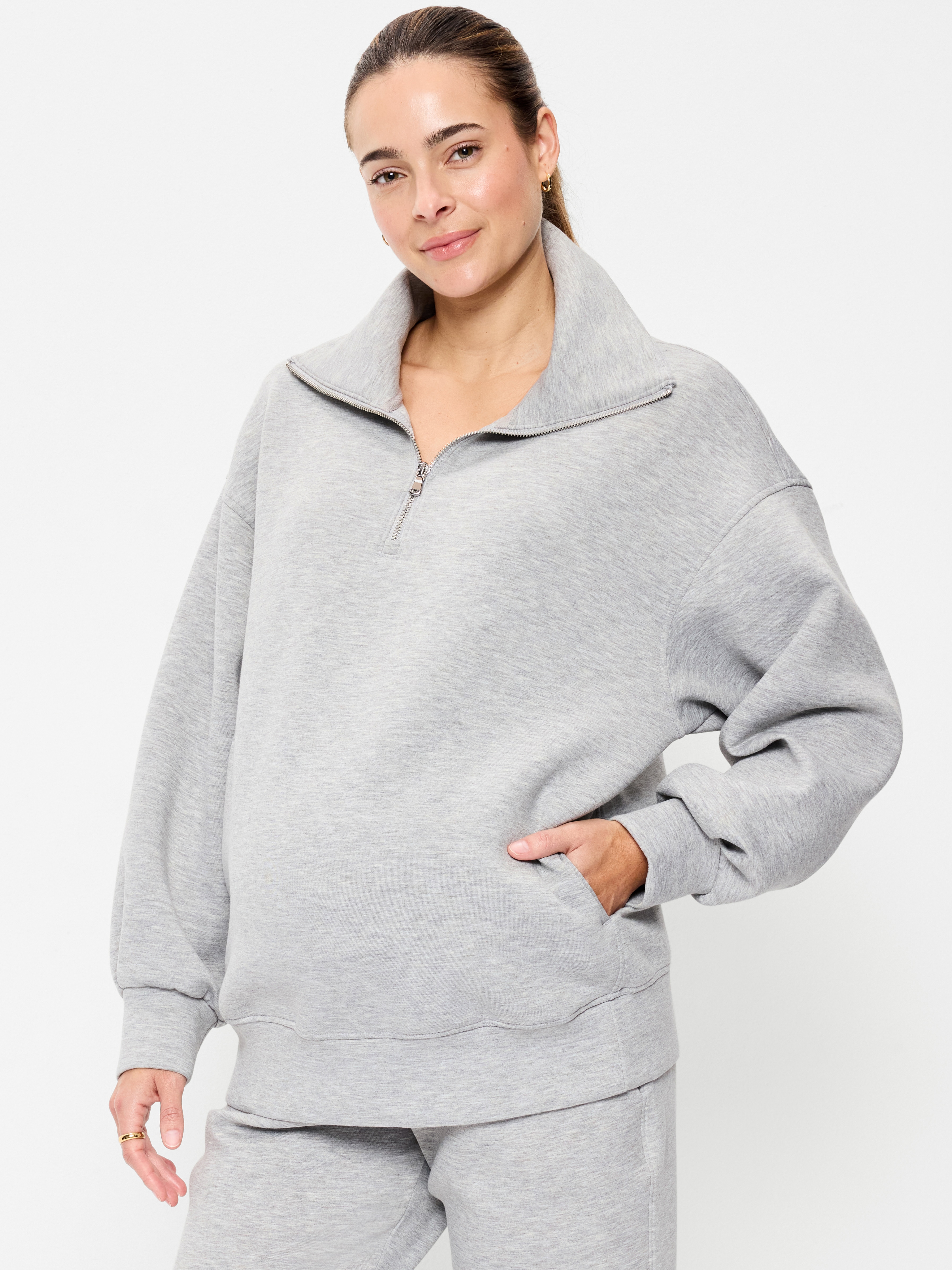Maternity Bounce Fleece Half-Zip Pullover - Heather Gray - 1
