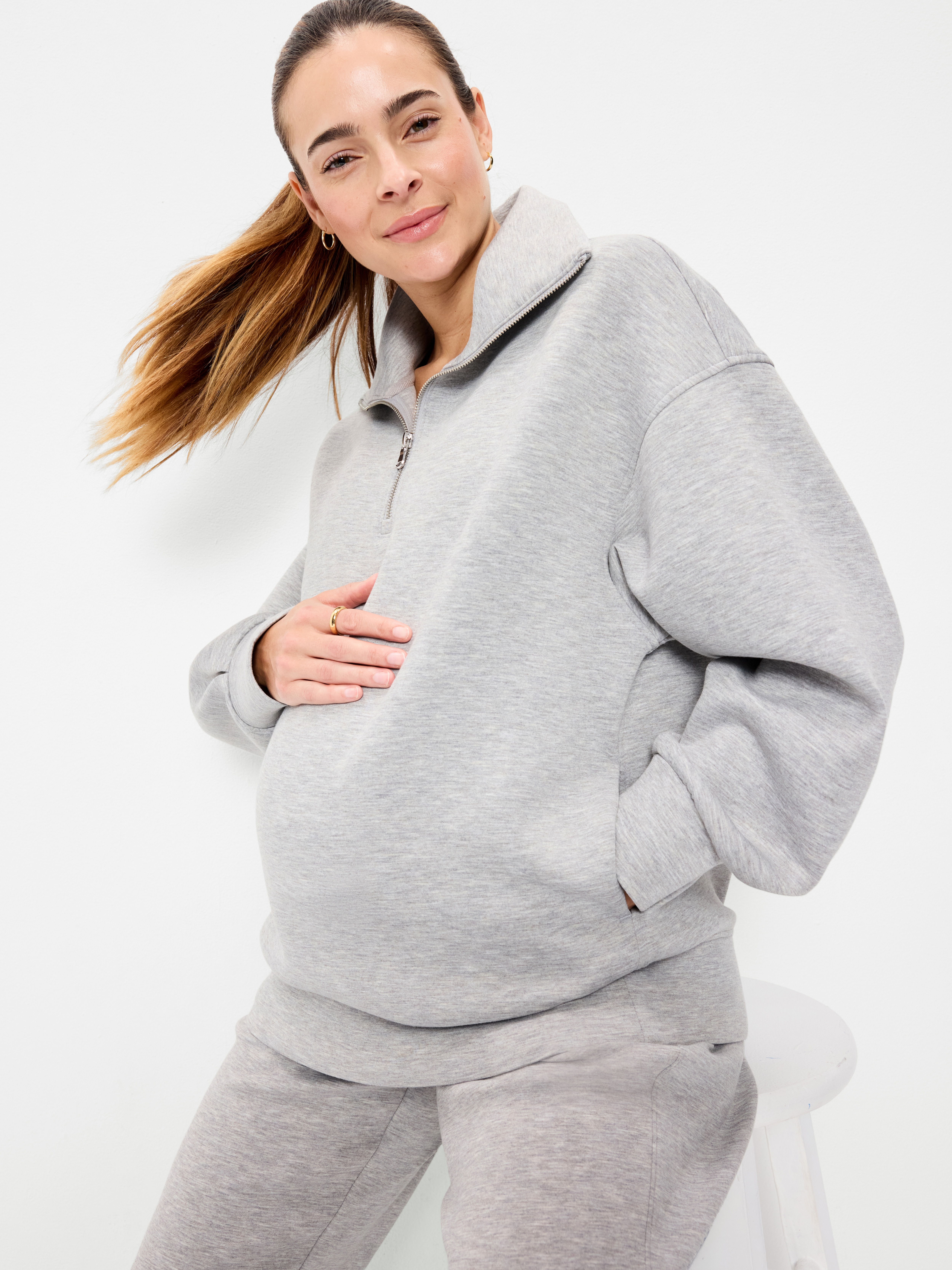 Maternity Bounce Fleece Half-Zip Pullover - Heather Gray - 3