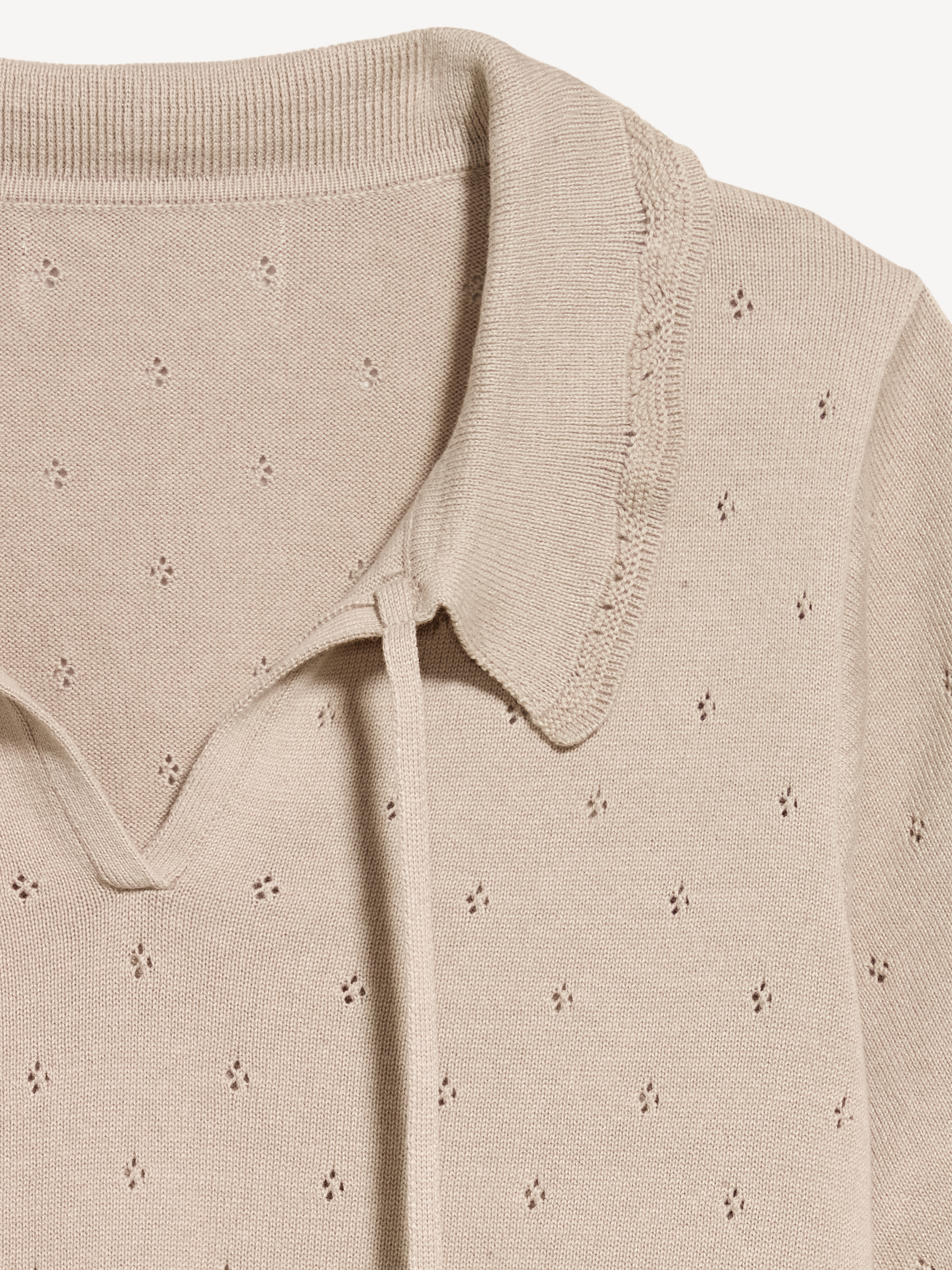 Tie-Front Seaside Cotton Pointelle Cropped Polo - Hemisphere - 5