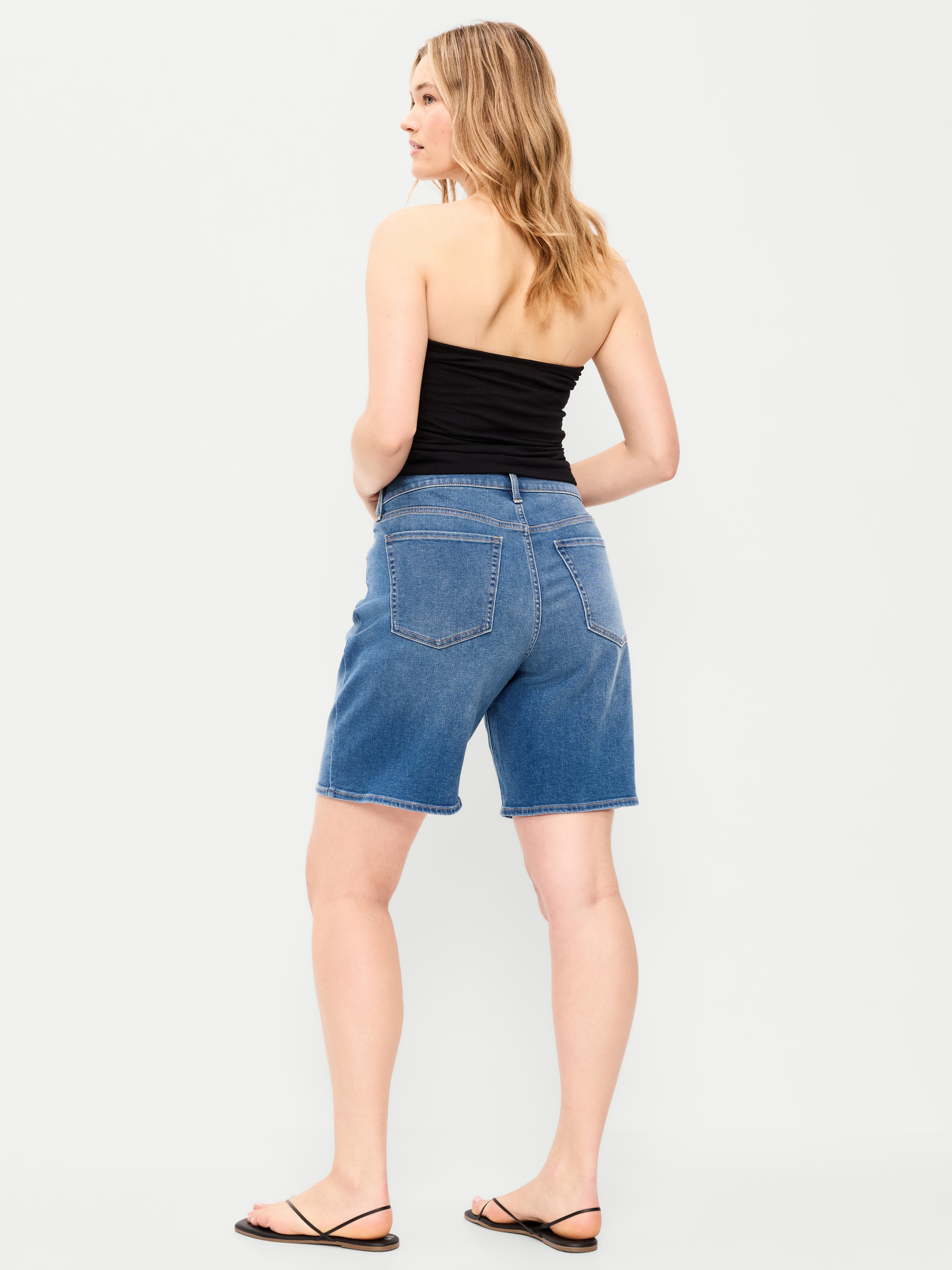 High-Waisted Wow Bermuda Jean Shorts -- 9-inch inseam - New Moon - 5