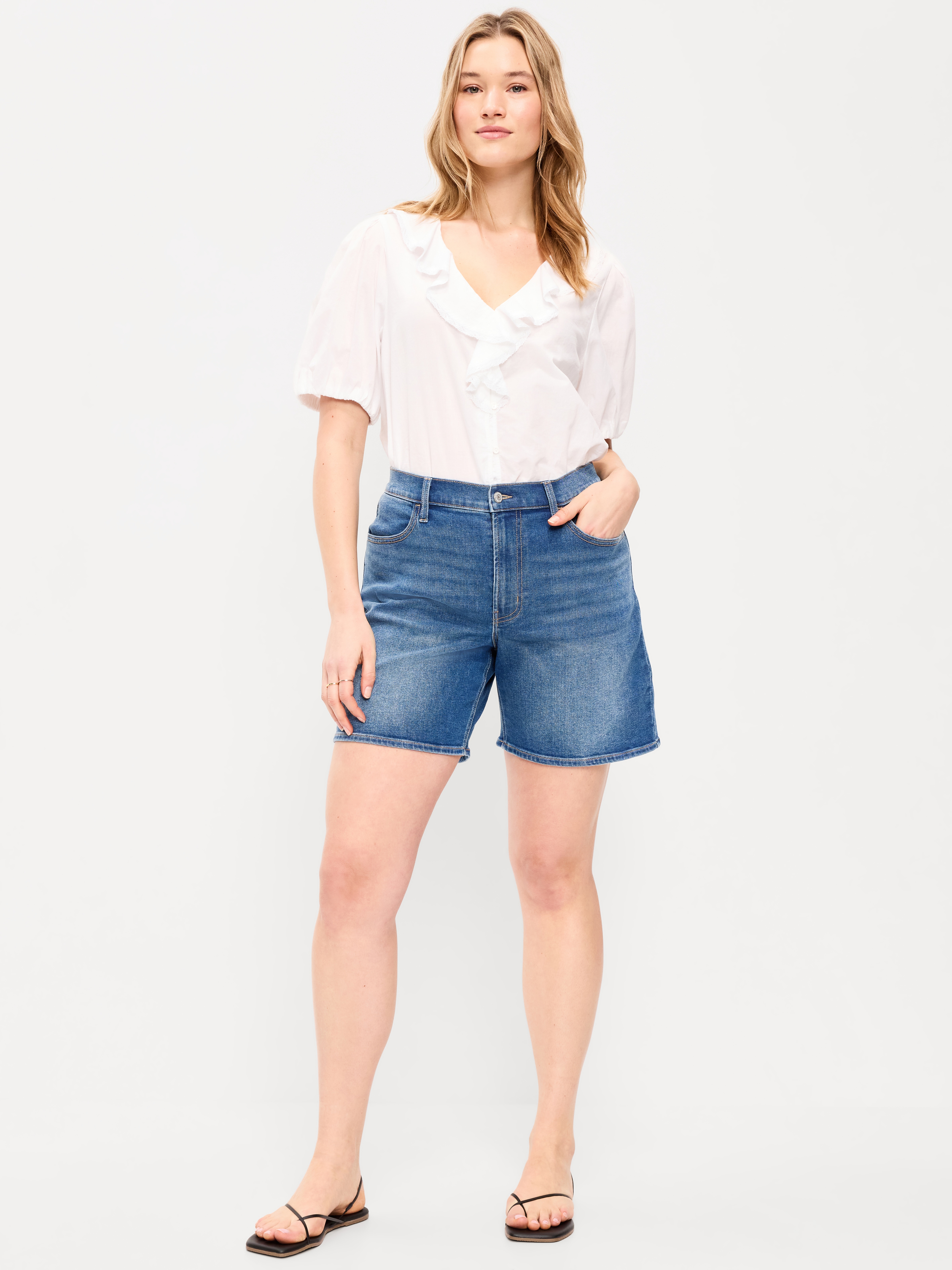 High-Waisted Wow Jean Shorts -- 7-inch inseam - New Moon - 5