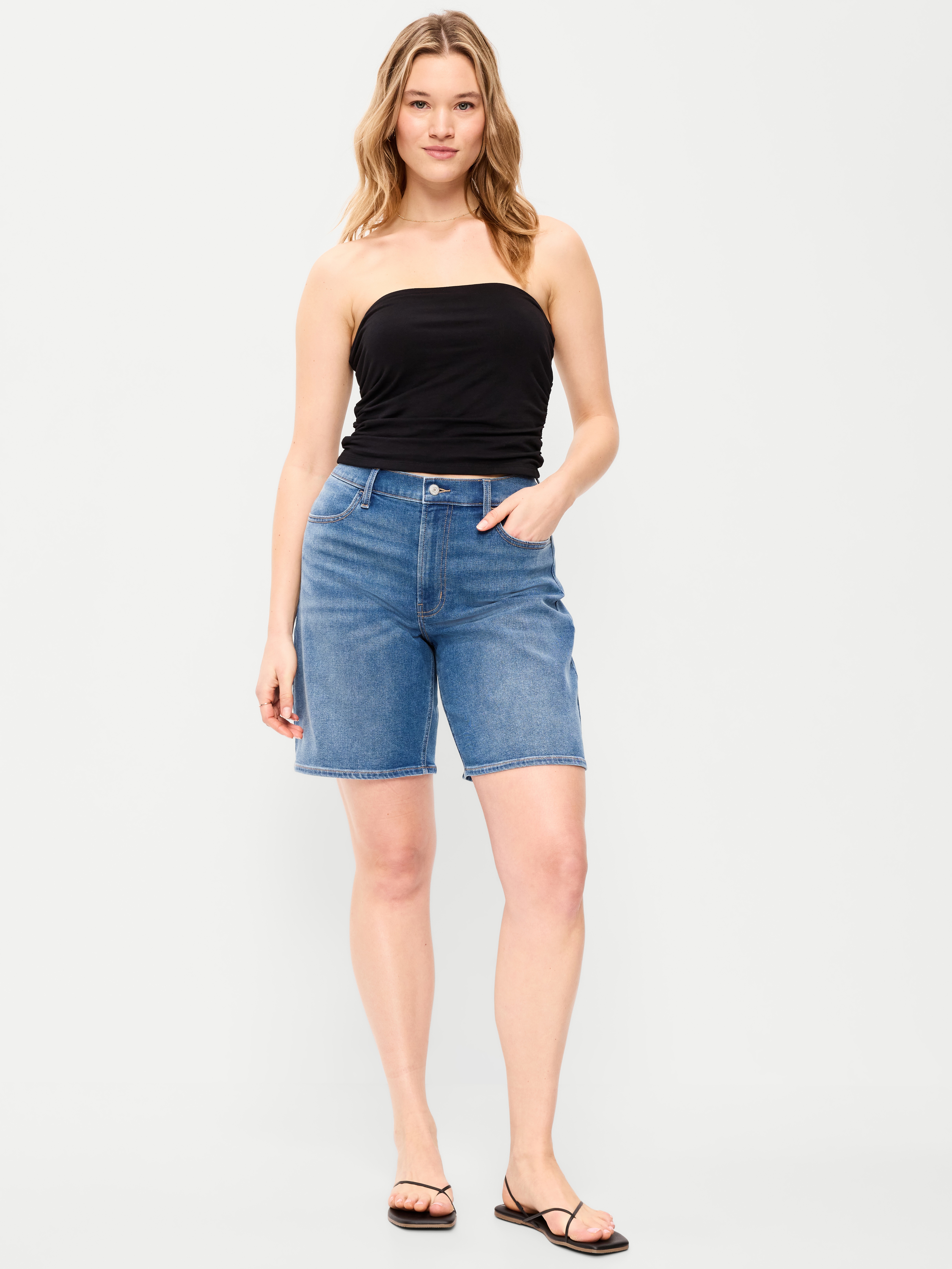 High-Waisted Wow Bermuda Jean Shorts -- 9-inch inseam - New Moon - 4