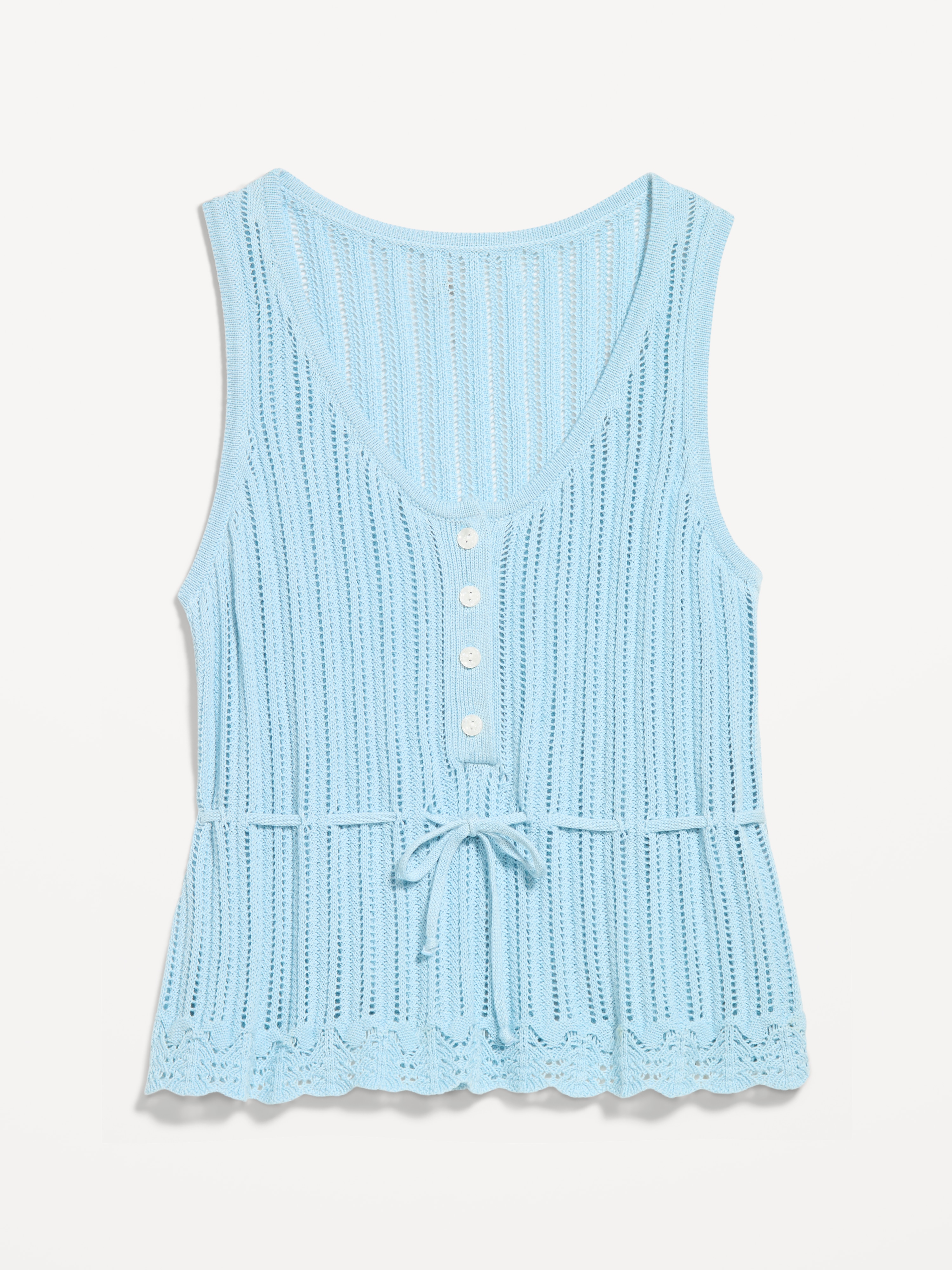 Seaside Cotton Pointelle Peplum Tank Top - Blue Tranquility - 4