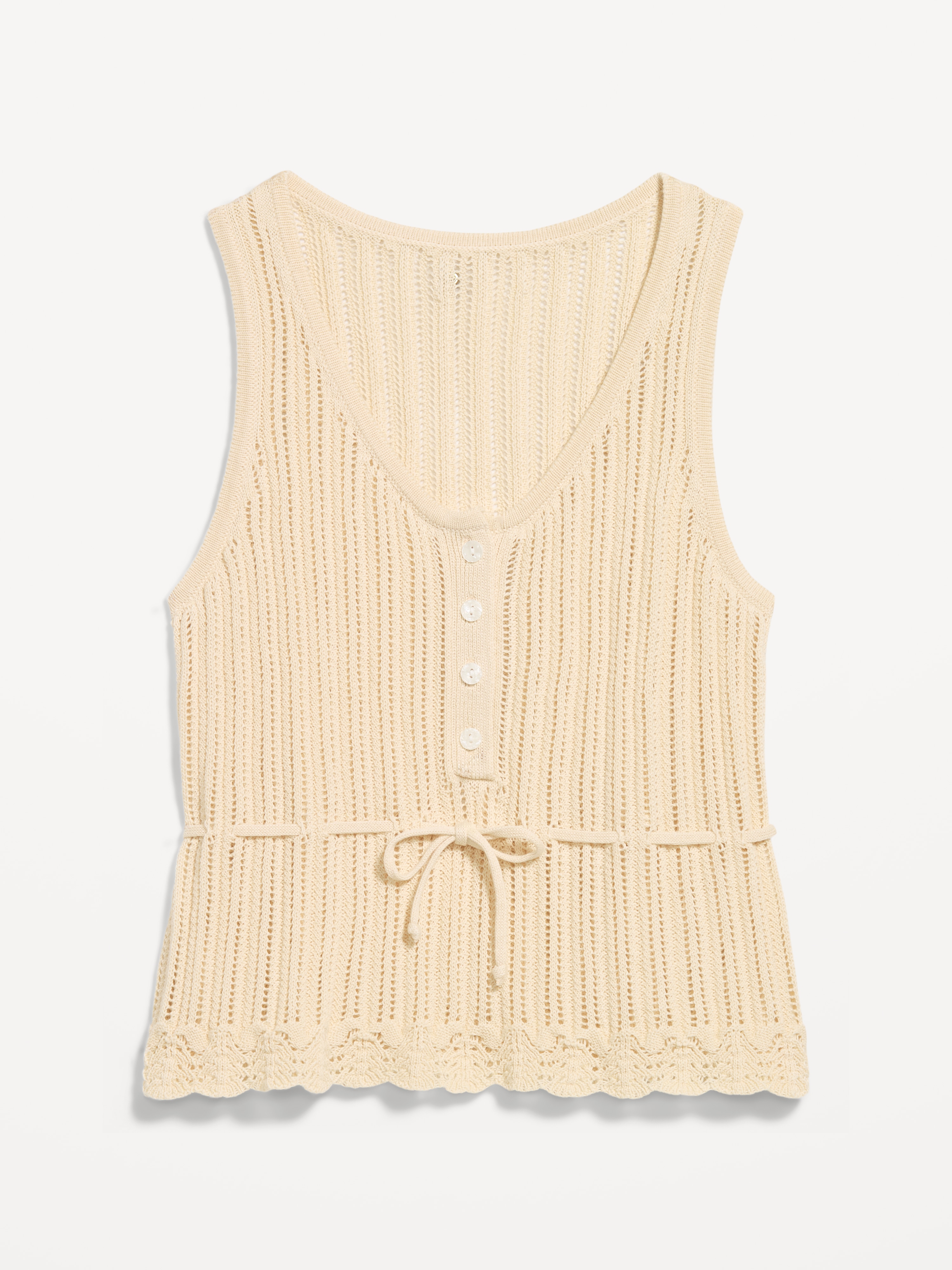 Seaside Cotton Pointelle Peplum Tank Top - Cozy Cashmere - 4