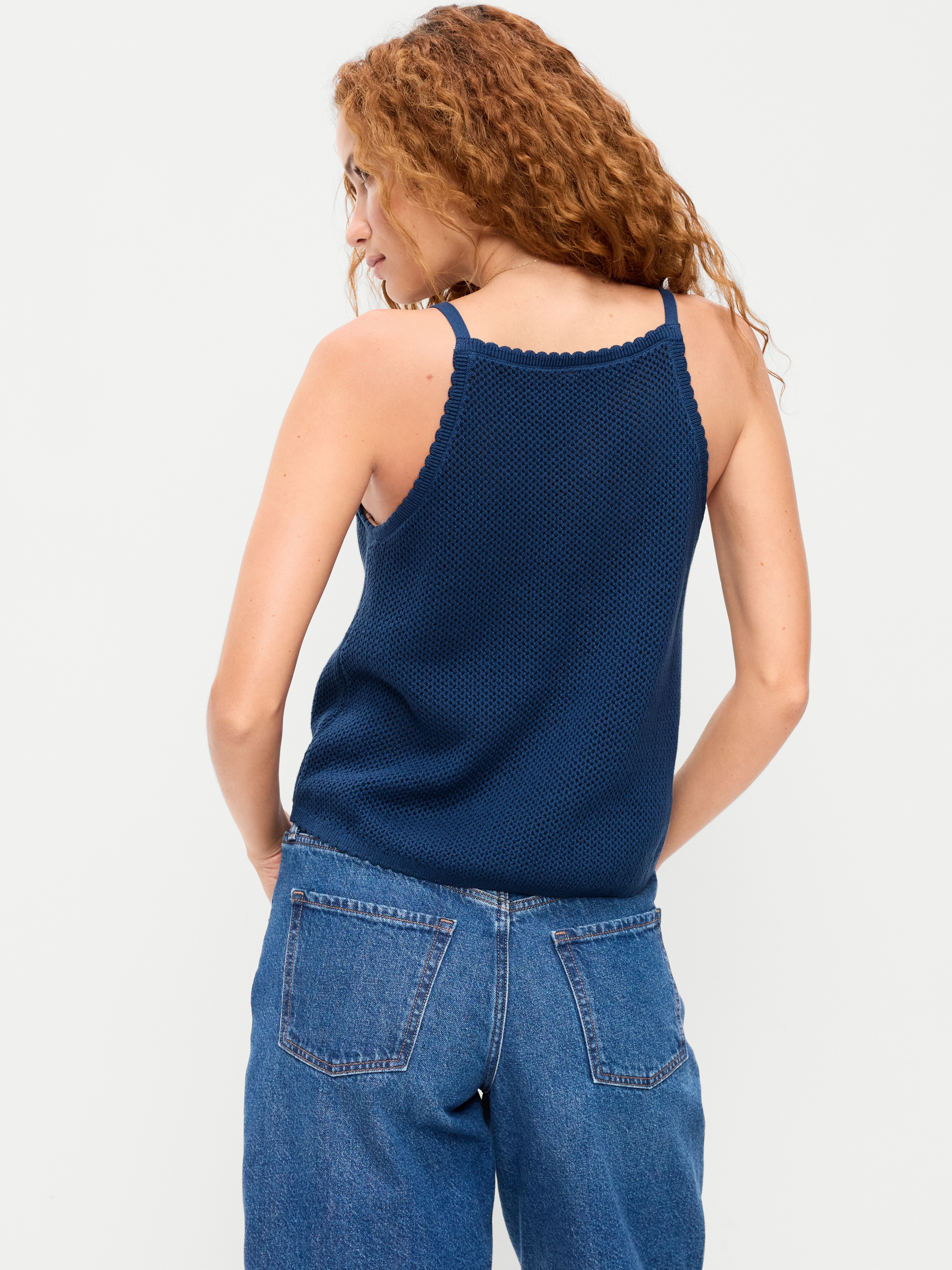 Seaside Cotton Open-Weave Apron Tank Top - Pacific Blue - 2