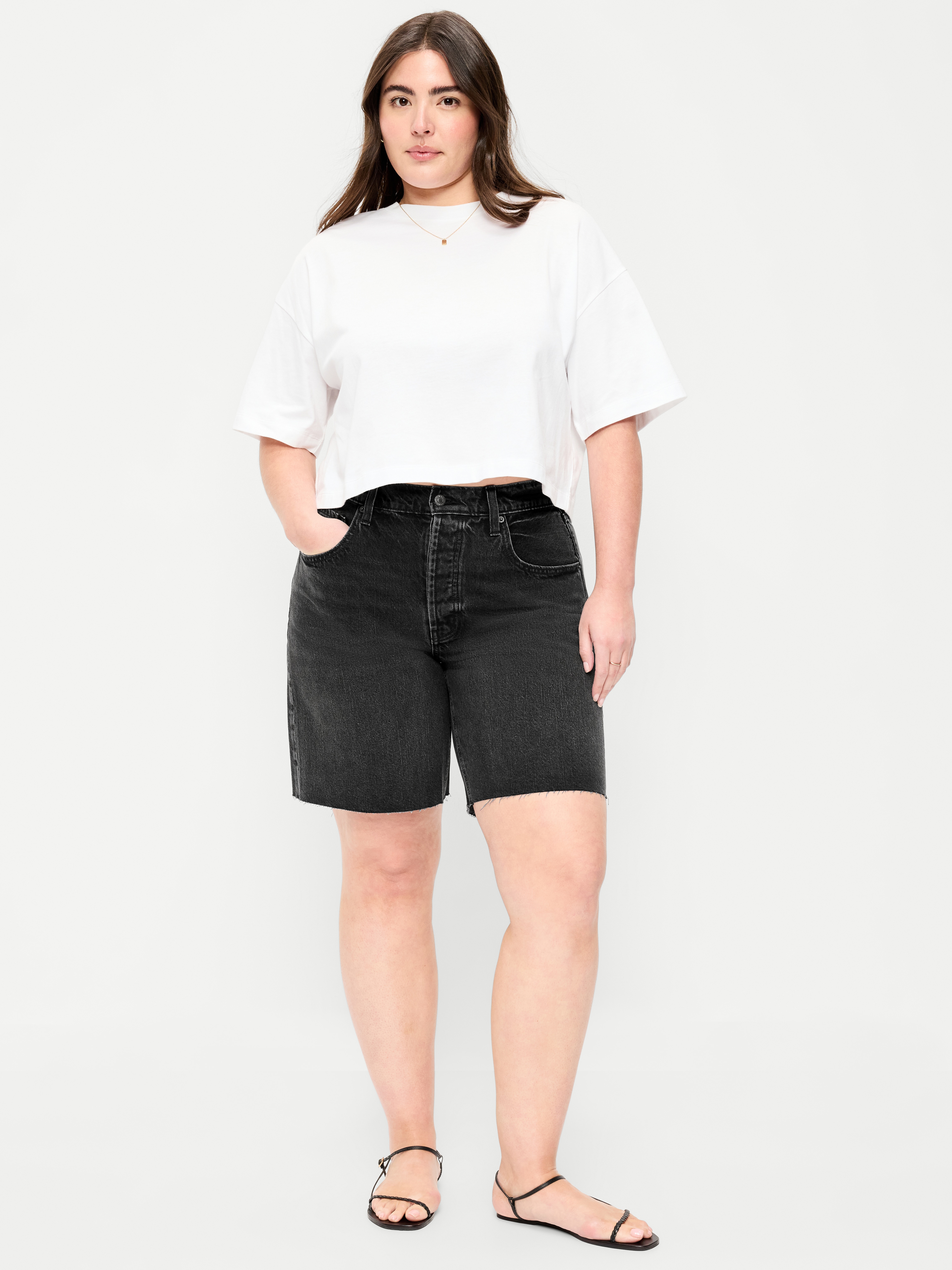Mid-Rise Baggy Jean Cut-Off Shorts -- 9-inch inseam - Washed Black - 5