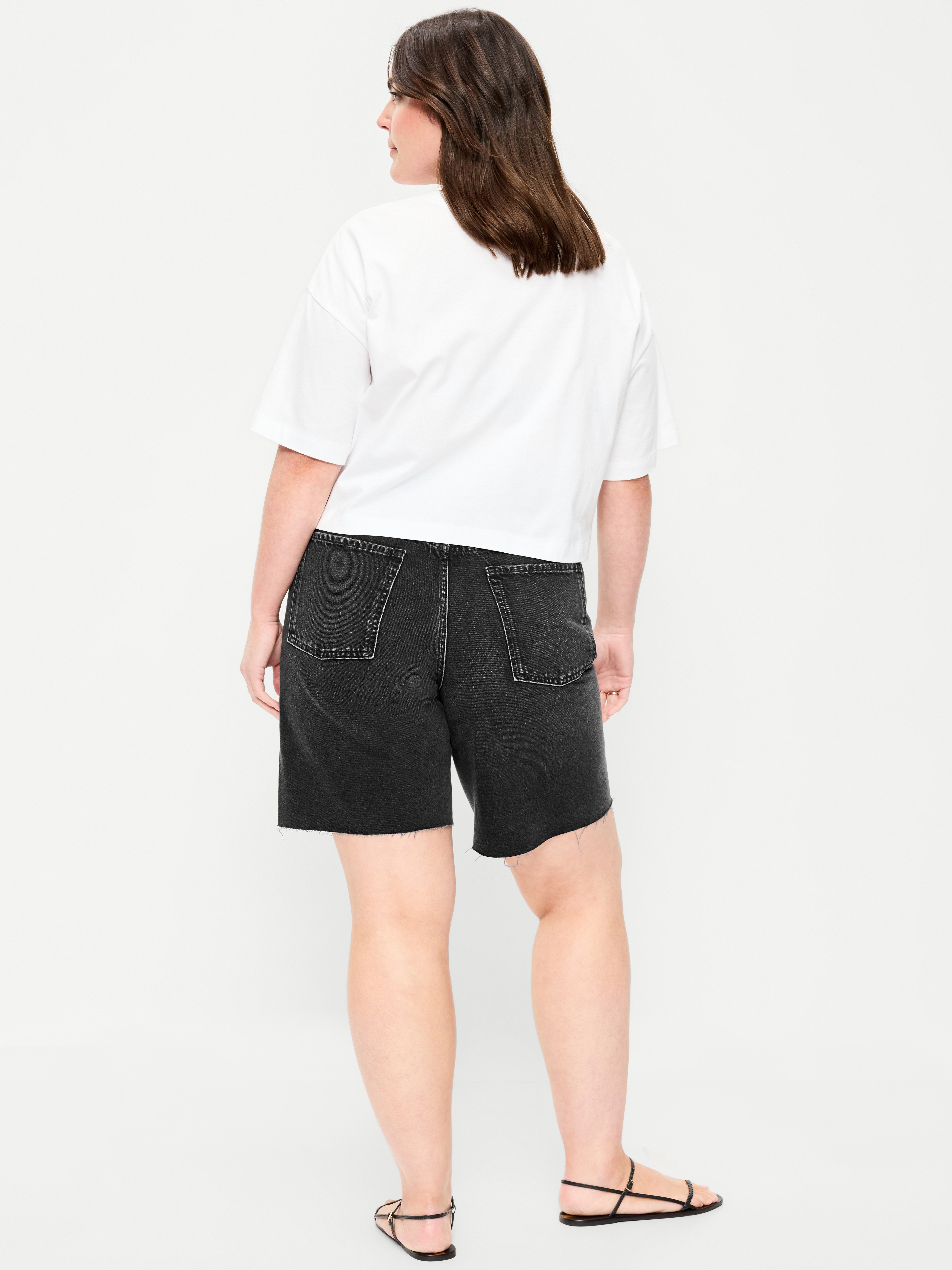 Mid-Rise Baggy Jean Cut-Off Shorts -- 9-inch inseam - Washed Black - 6