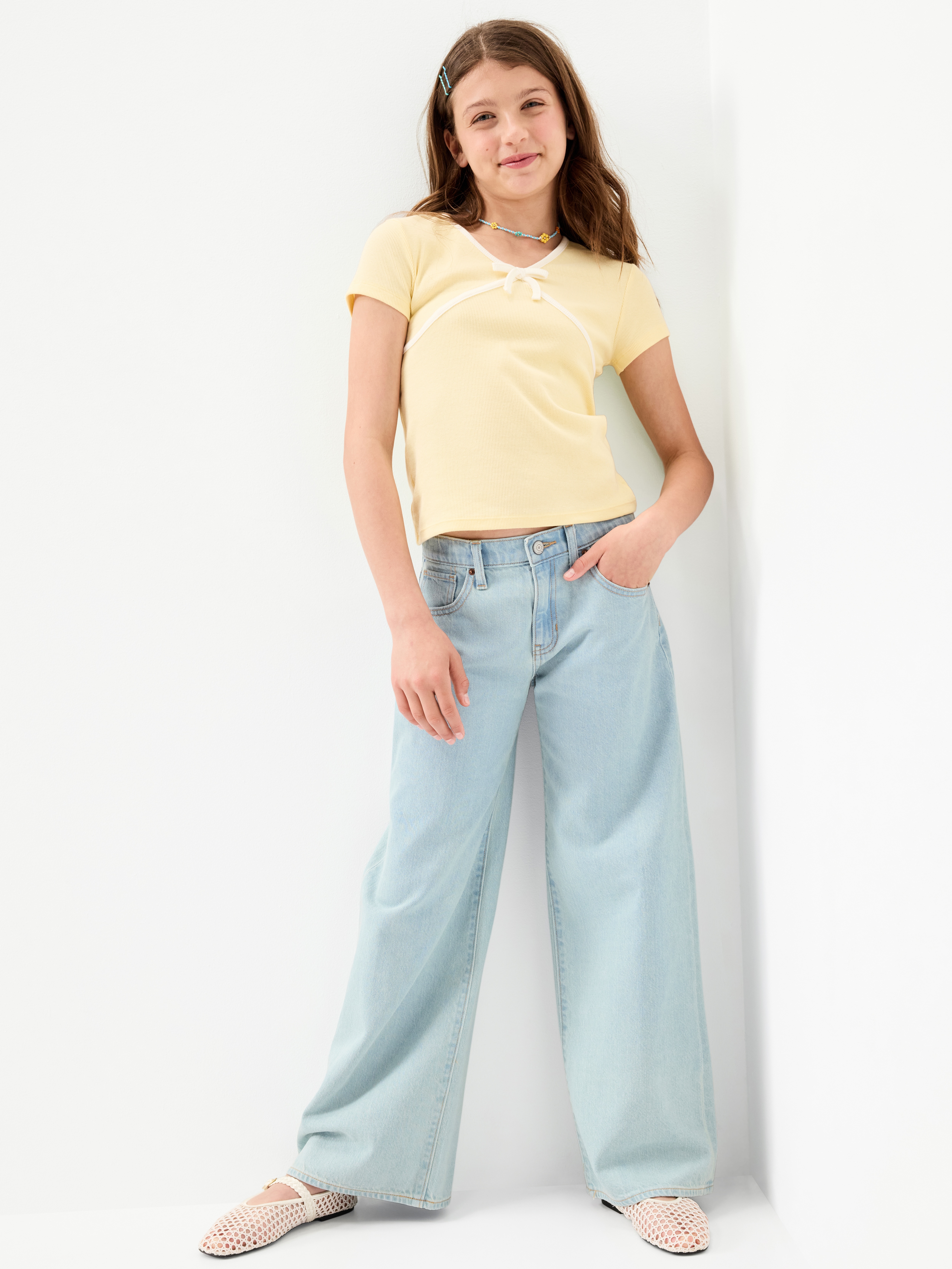 Super Baggy Wide-Leg Embroidered Jeans for Girls - Light Wash - 3
