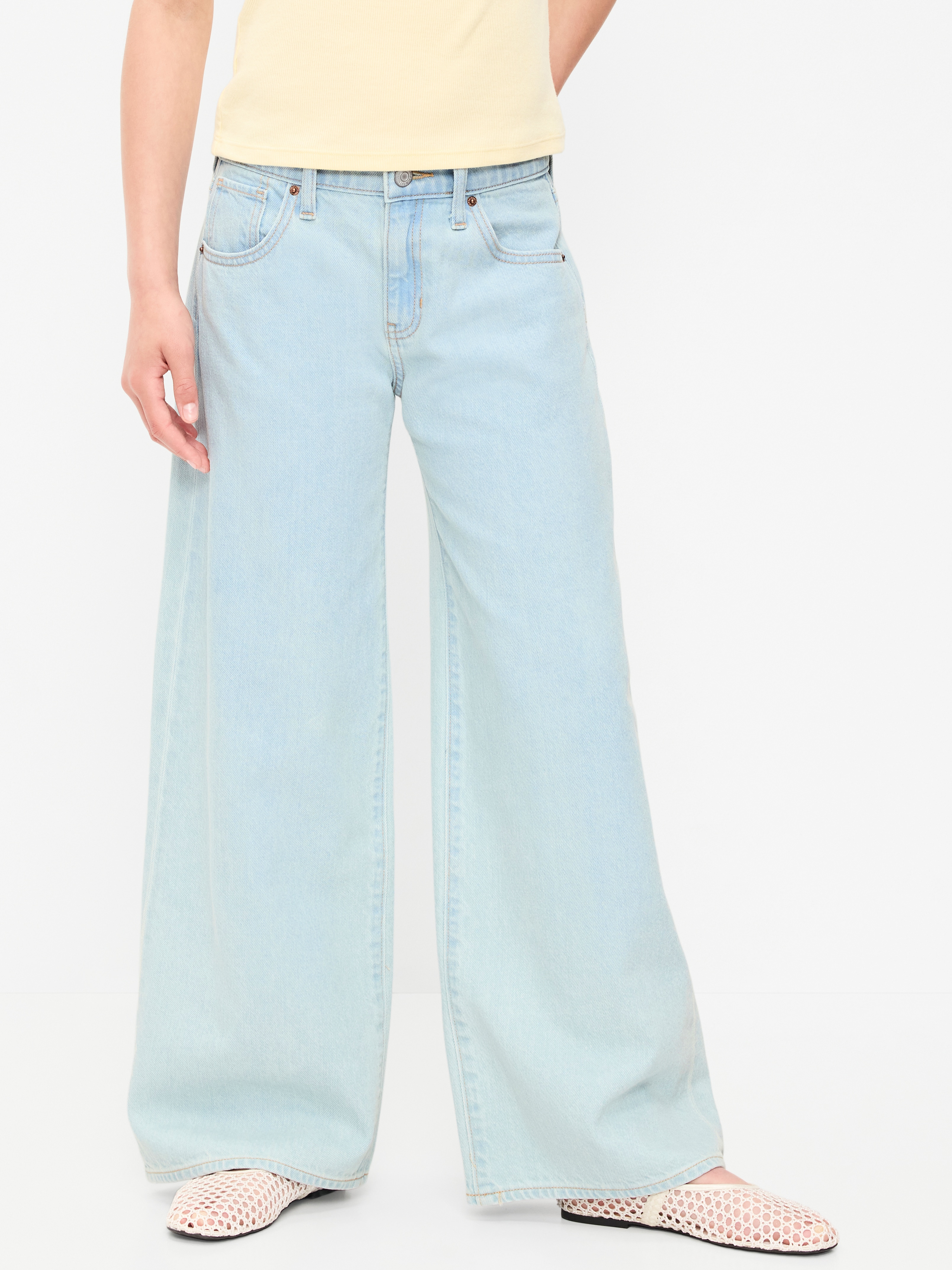 Super Baggy Wide-Leg Embroidered Jeans for Girls - Light Wash - 1