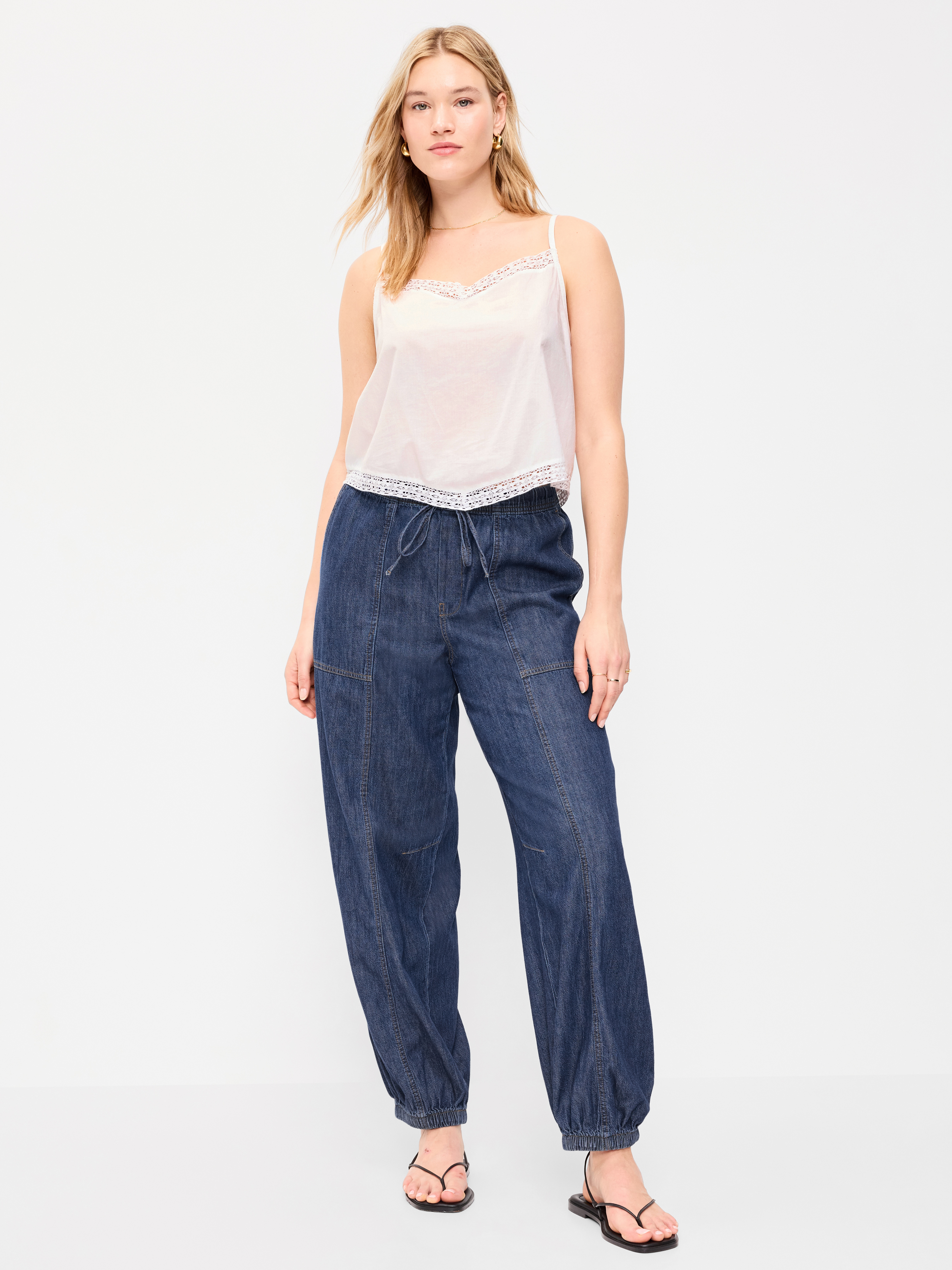Mid-Rise Pull-On Utility Harem Denim Pants - Dark Wash - 6