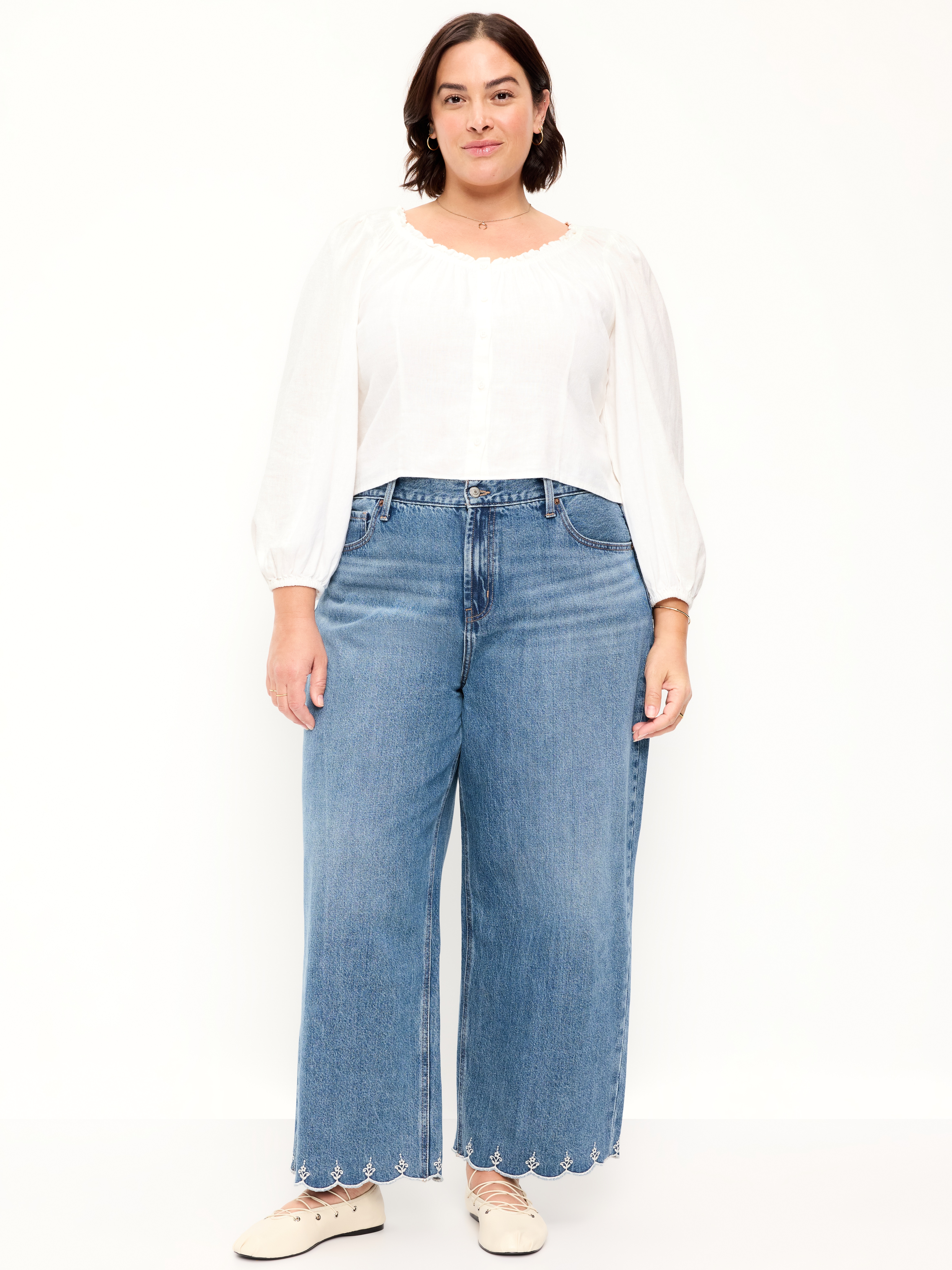 High-Waisted Baggy Wide-Leg Jeans - Medium Wash - 7