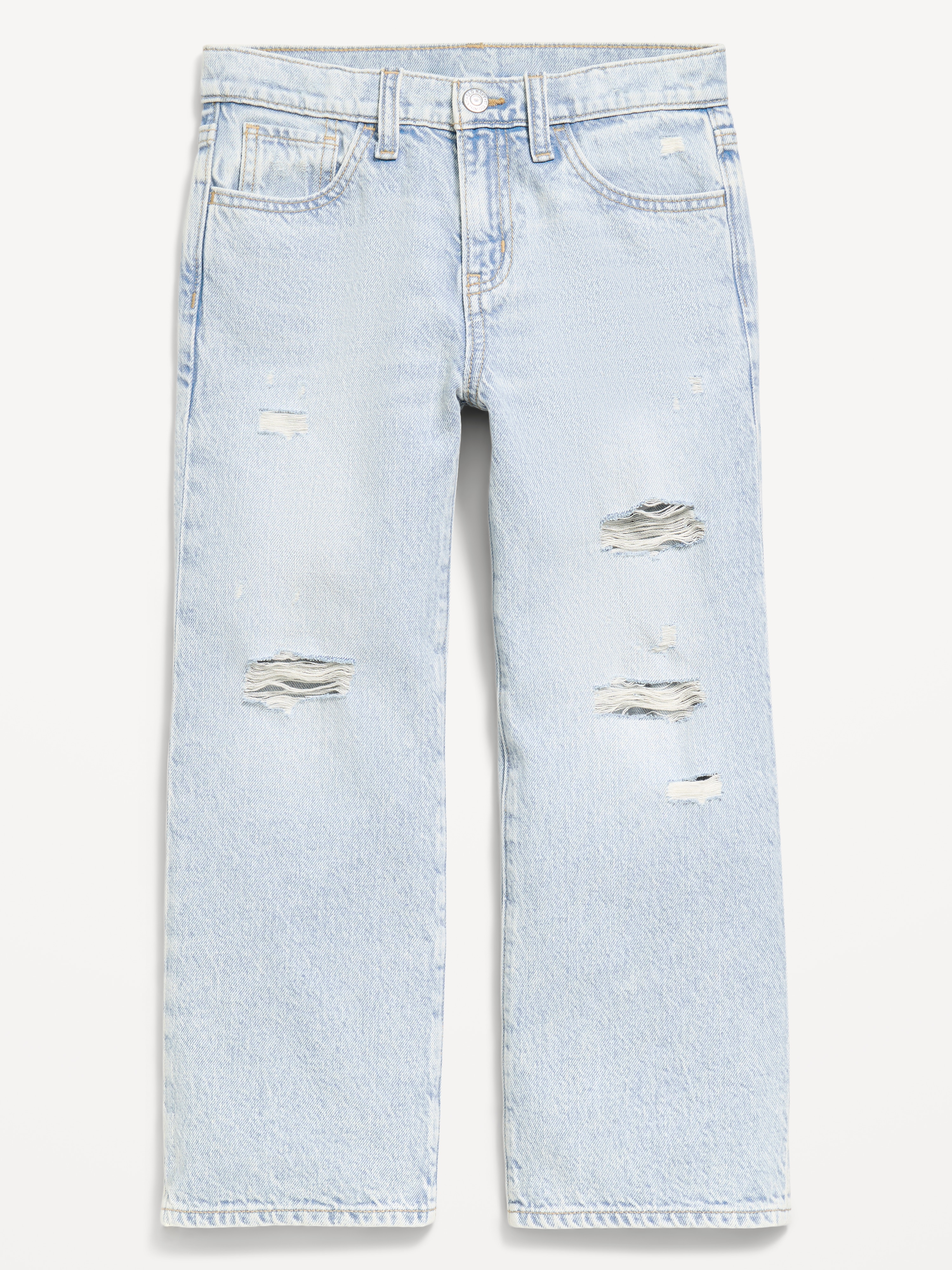 Printed High-Waisted Baggy Wide-Leg Jeans for Girls - Light Wash (Ripped) - 4