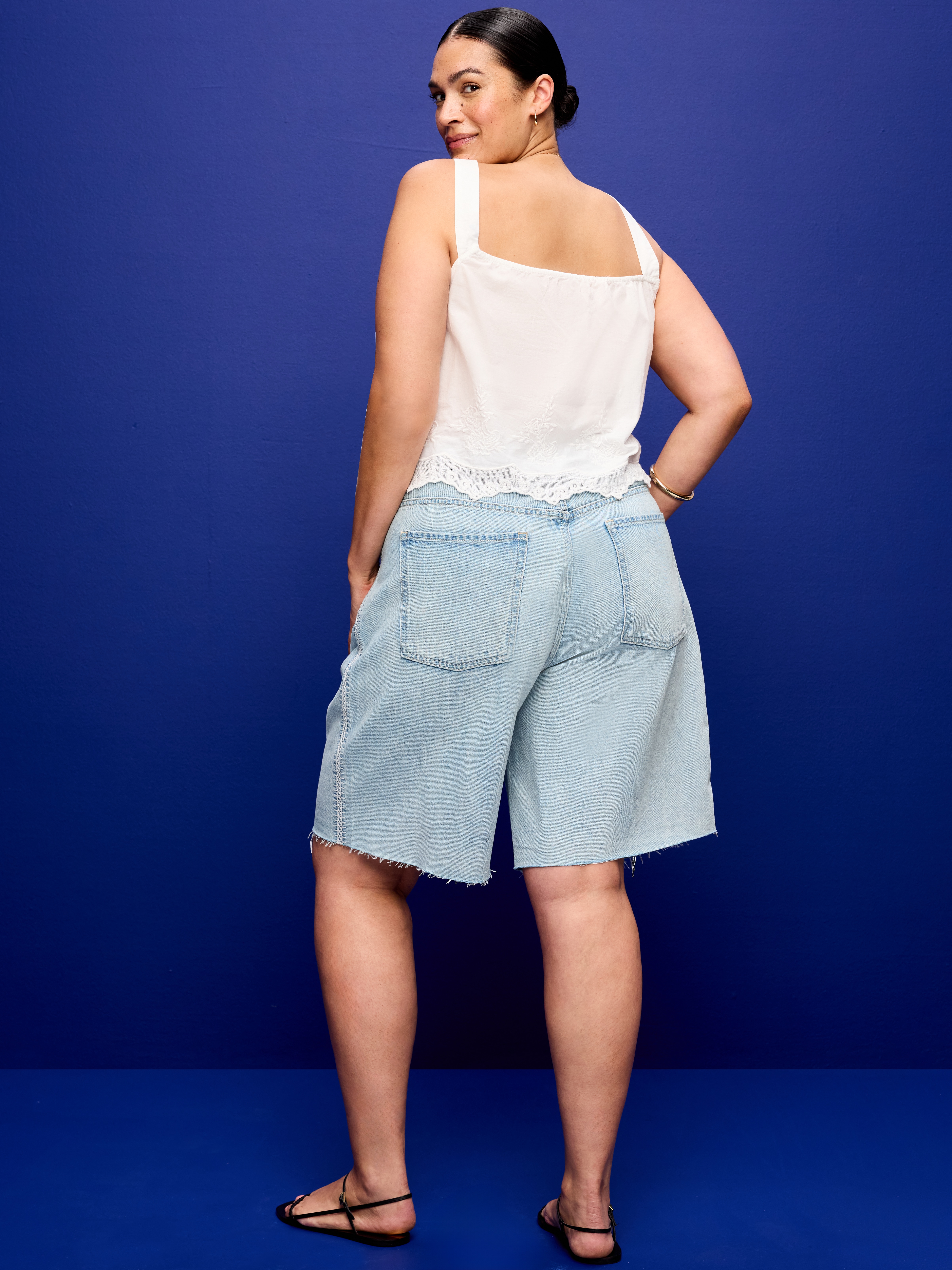 Mid-Rise Baggy Jean Cut-Off Shorts -- 9-inch inseam - Tinted Stitch - 8