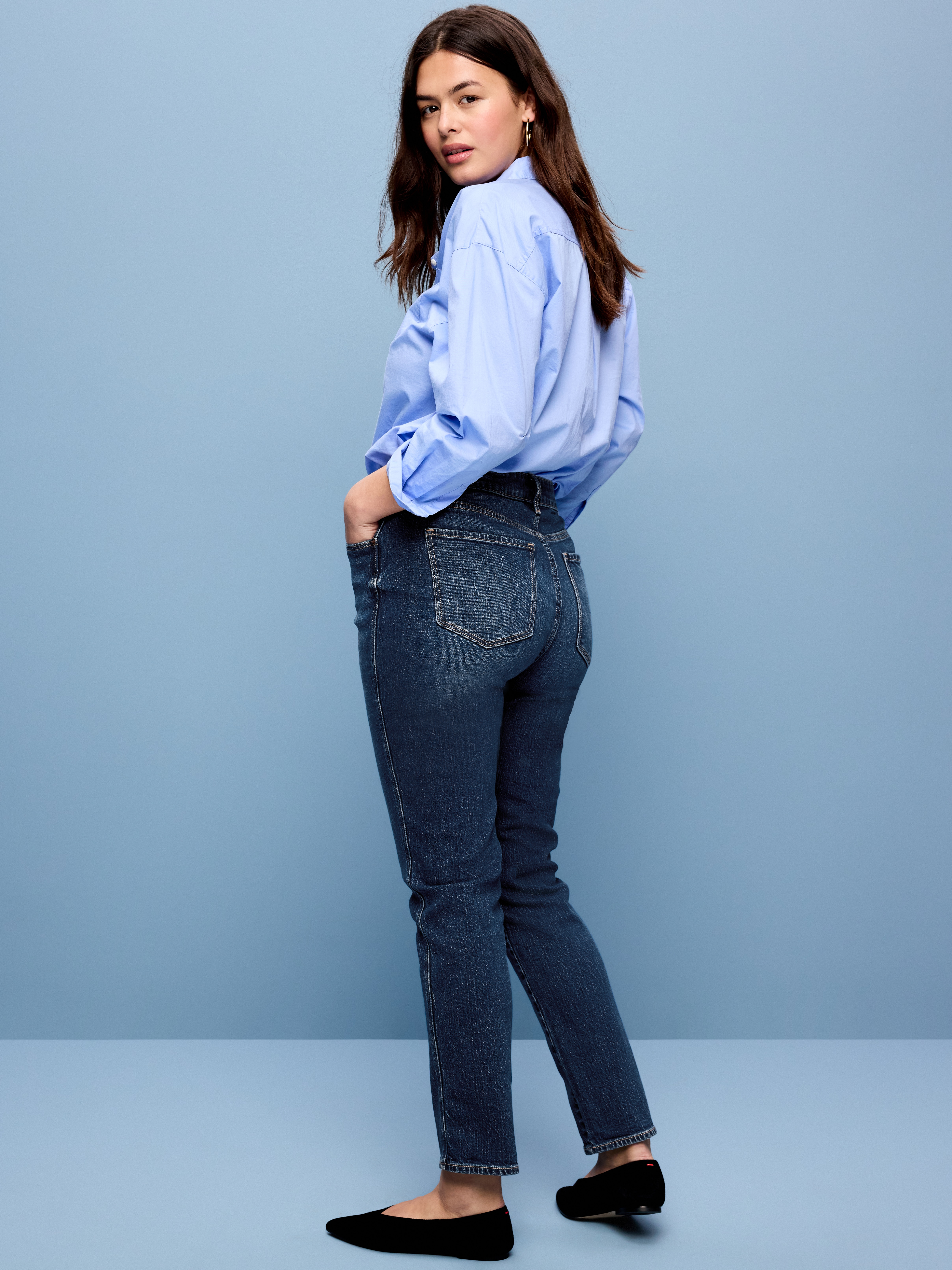 High-Waisted Vintage Slim Jeans - Dark Indigo - 5