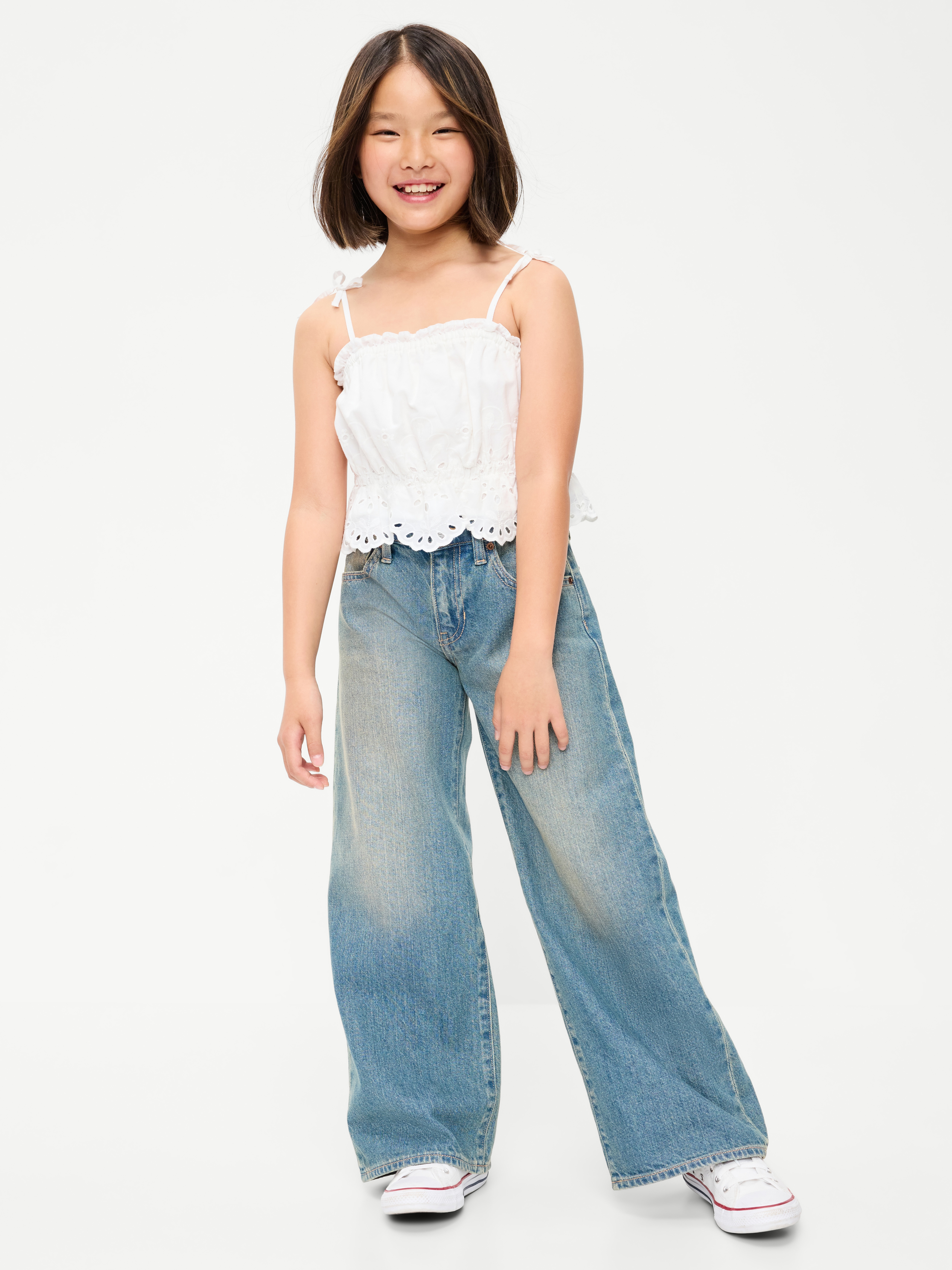 Super Baggy Wide-Leg Embroidered Jeans for Girls - Medium Wash - 3