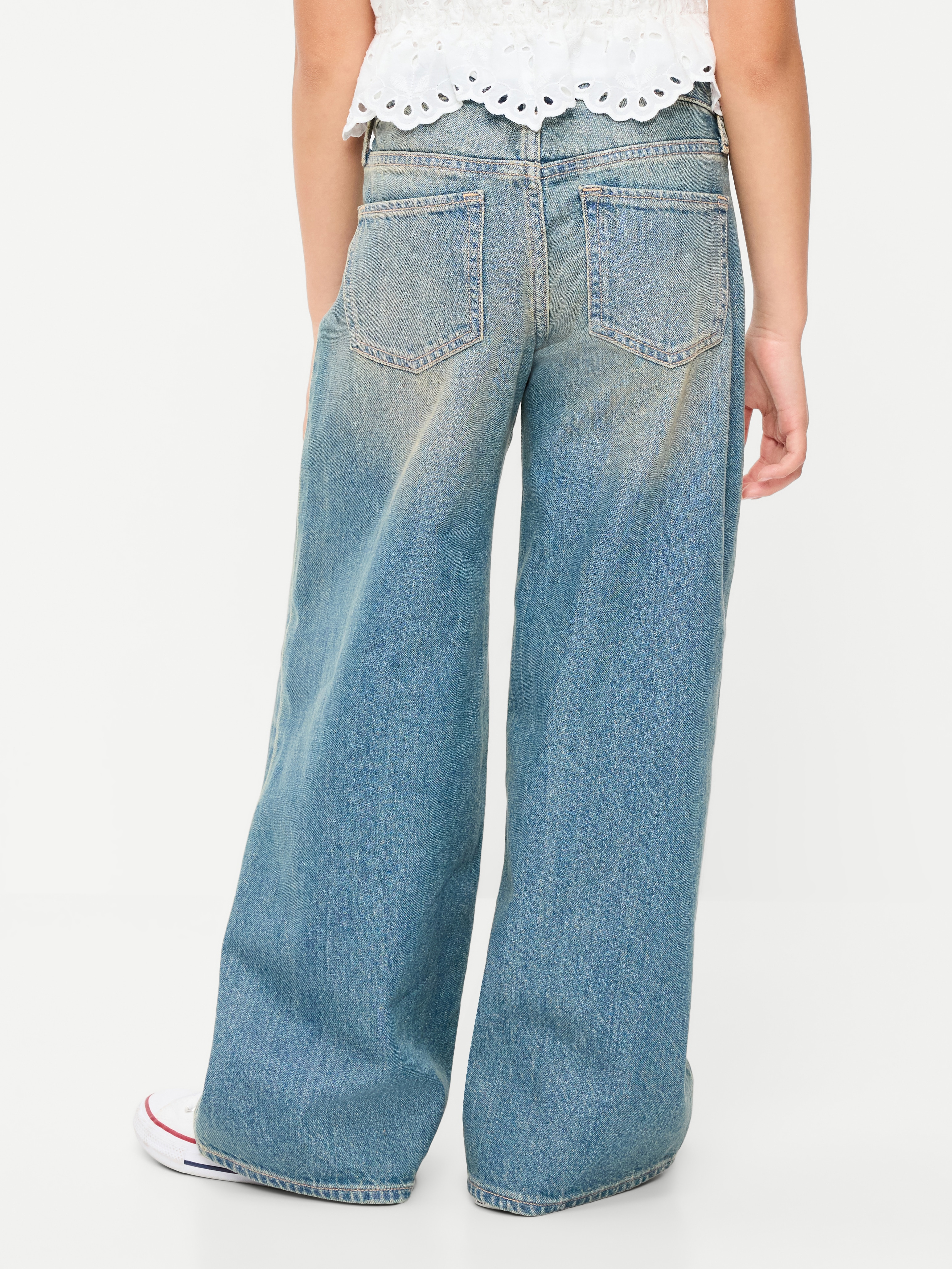 Super Baggy Wide-Leg Embroidered Jeans for Girls - Medium Wash - 2