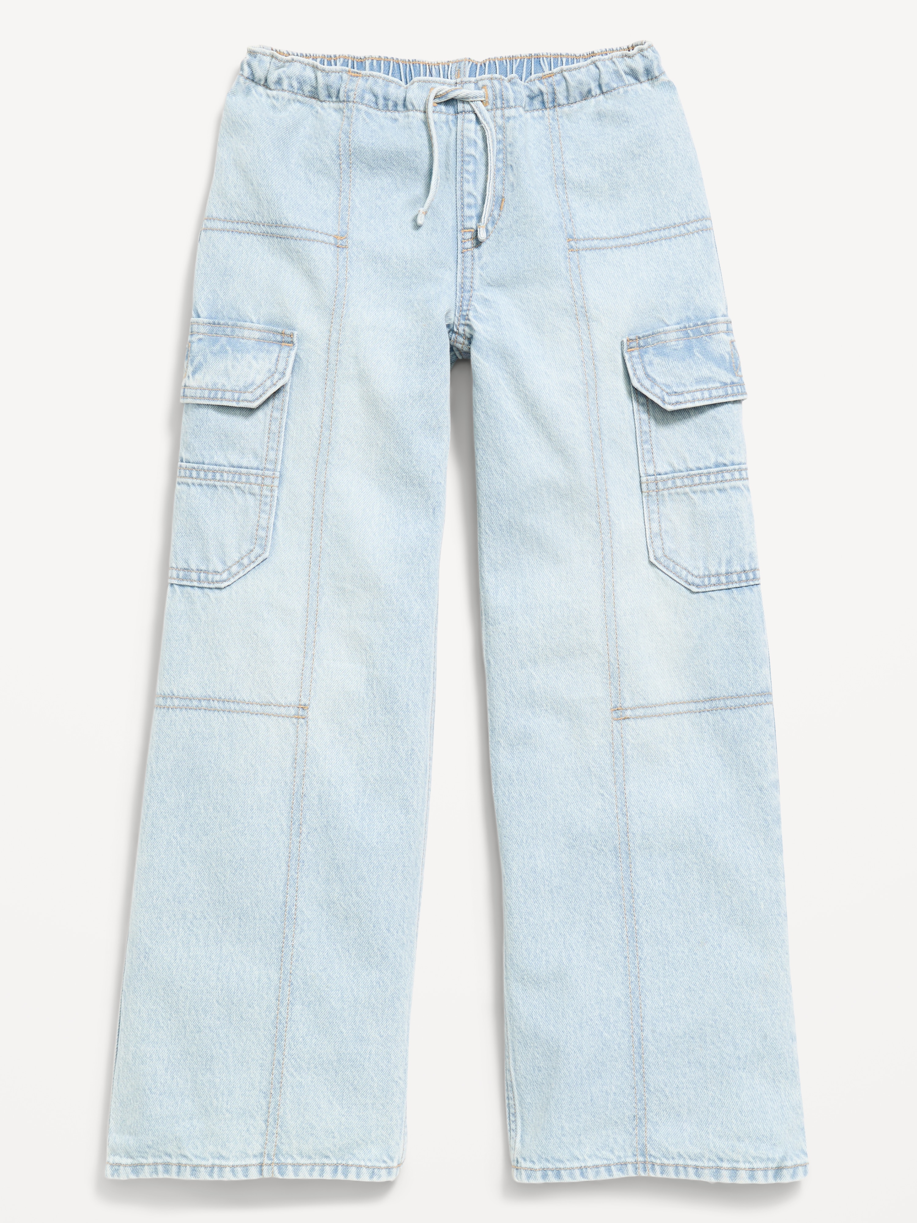 Pull-On Low-Rise Super Baggy Wide-Leg Cargo Jeans for Girls - Light Wash - 4