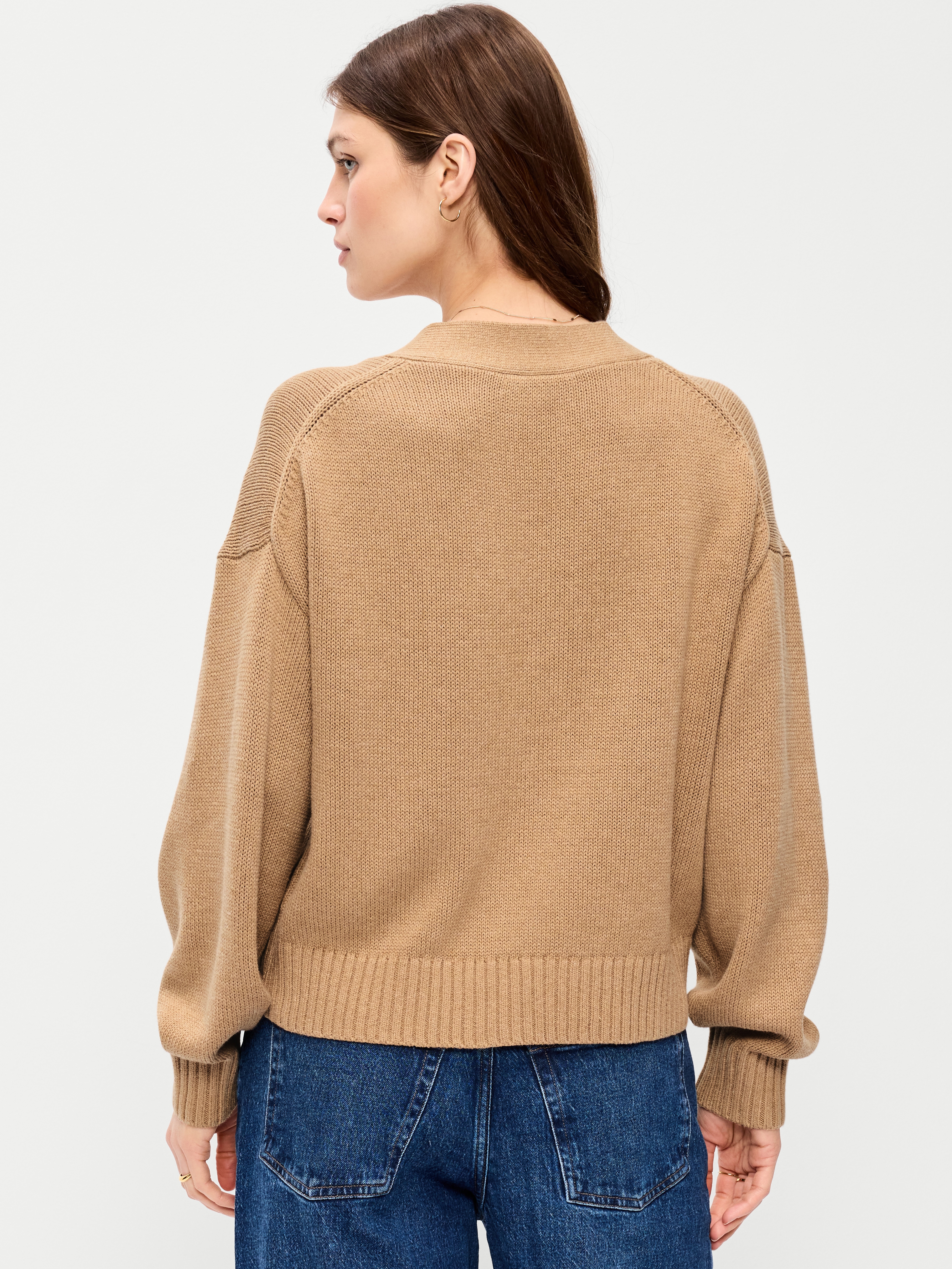 Seaside Cotton V-Neck Cardigan Sweater - Light Brown - 2
