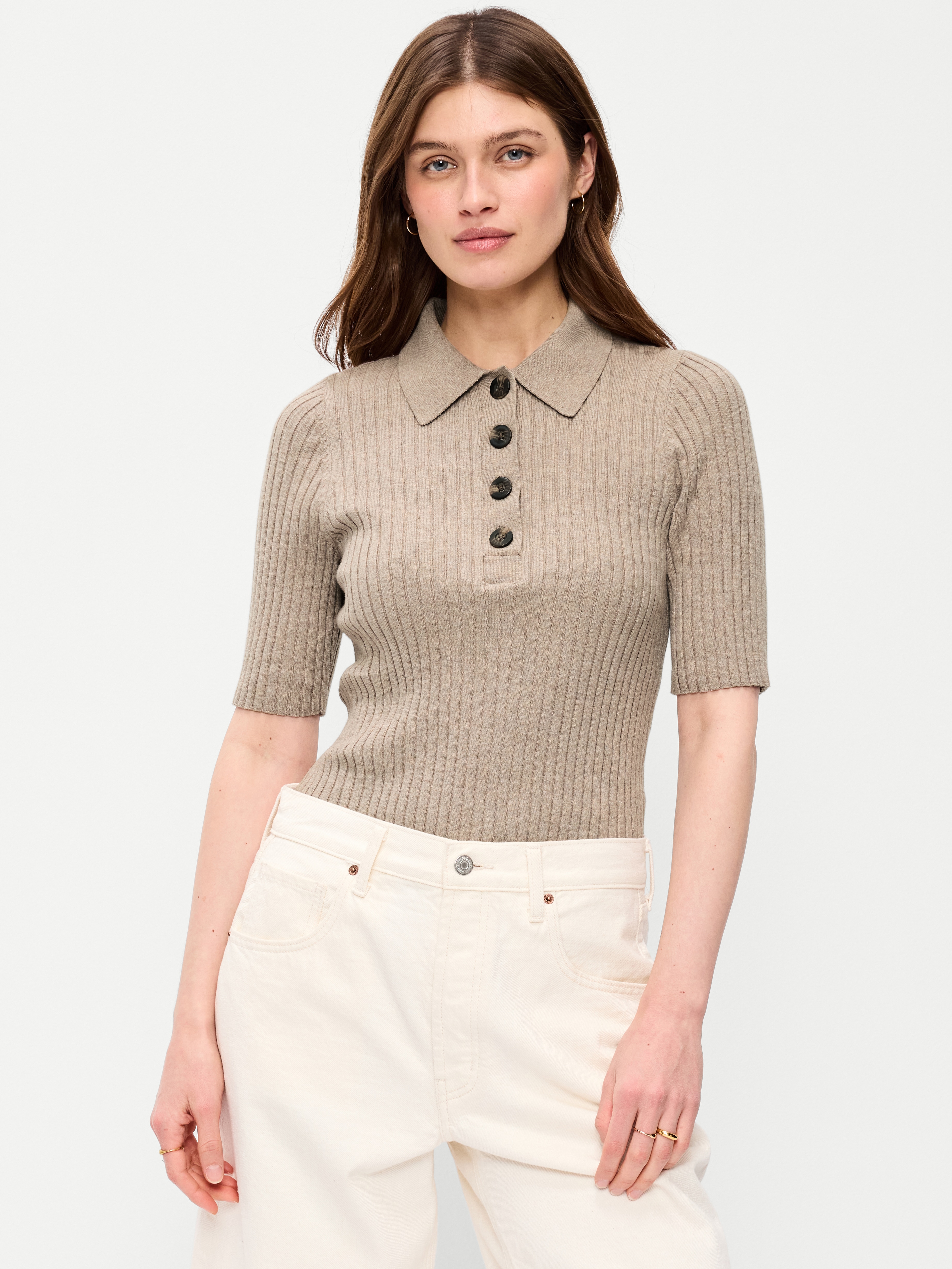 Short-Sleeve Ribbed Polo - Mushroom - 3