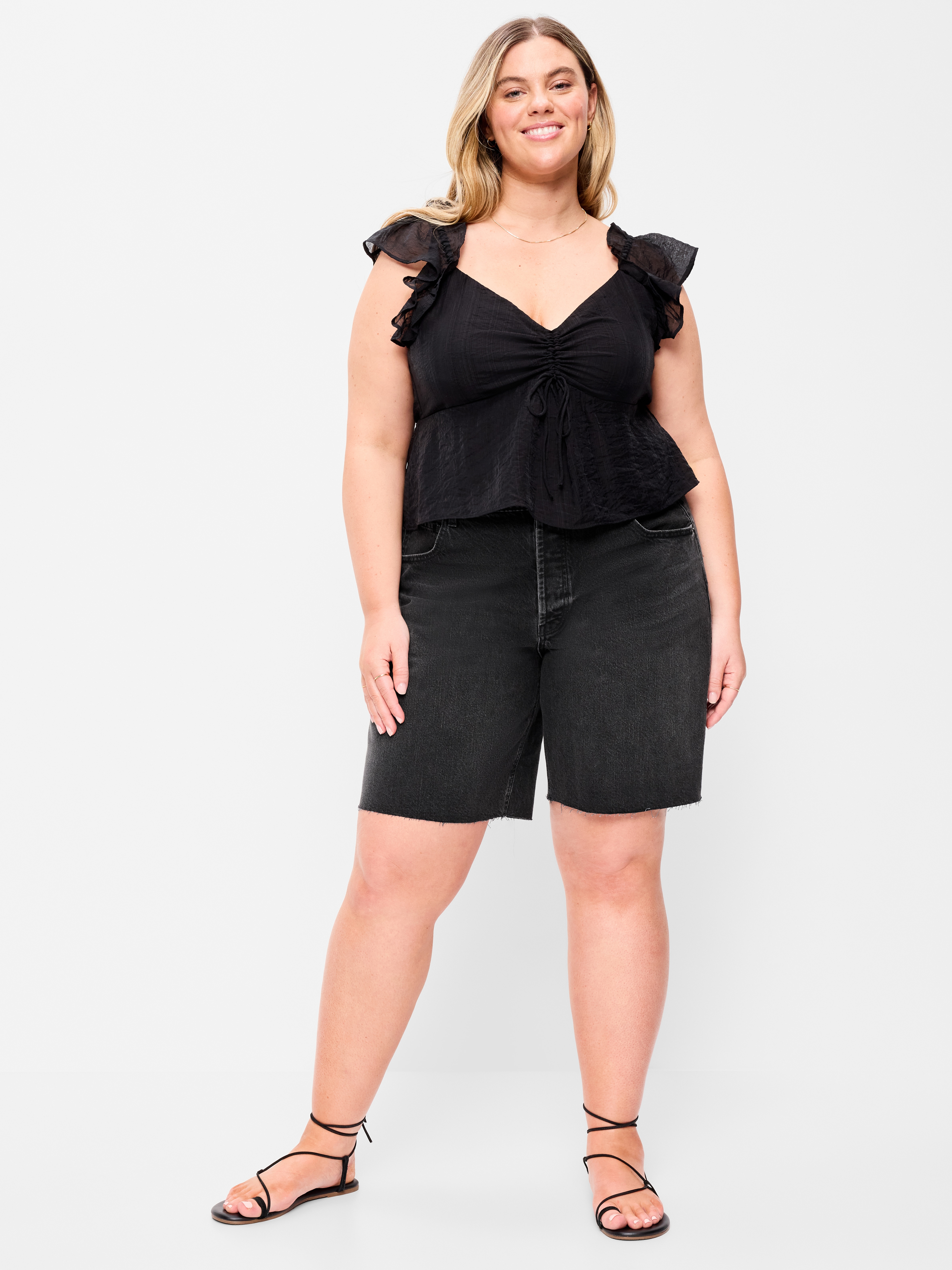Mid-Rise Baggy Jean Cut-Off Shorts -- 9-inch inseam - Washed Black - 7