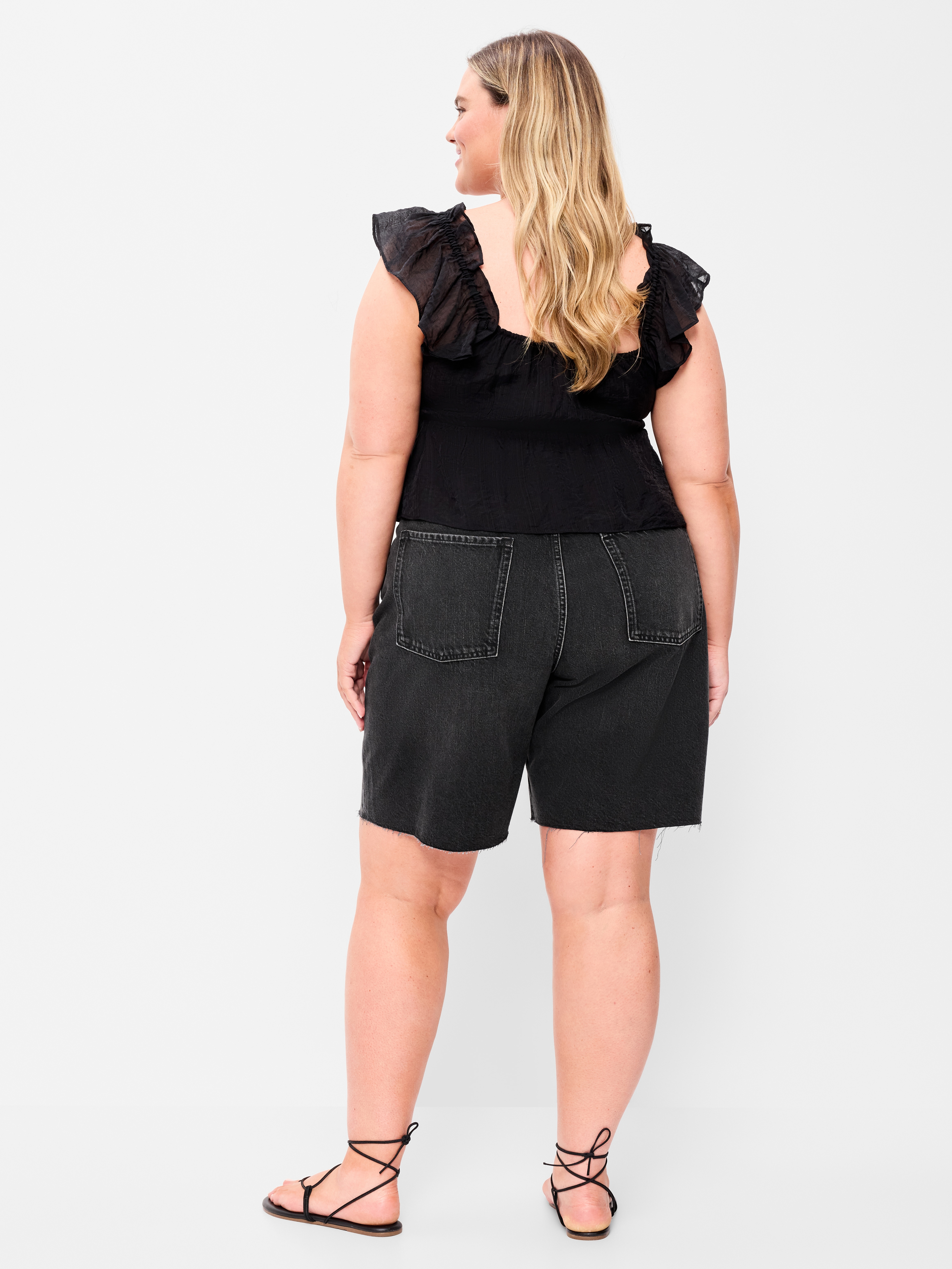 Mid-Rise Baggy Jean Cut-Off Shorts -- 9-inch inseam - Washed Black - 8