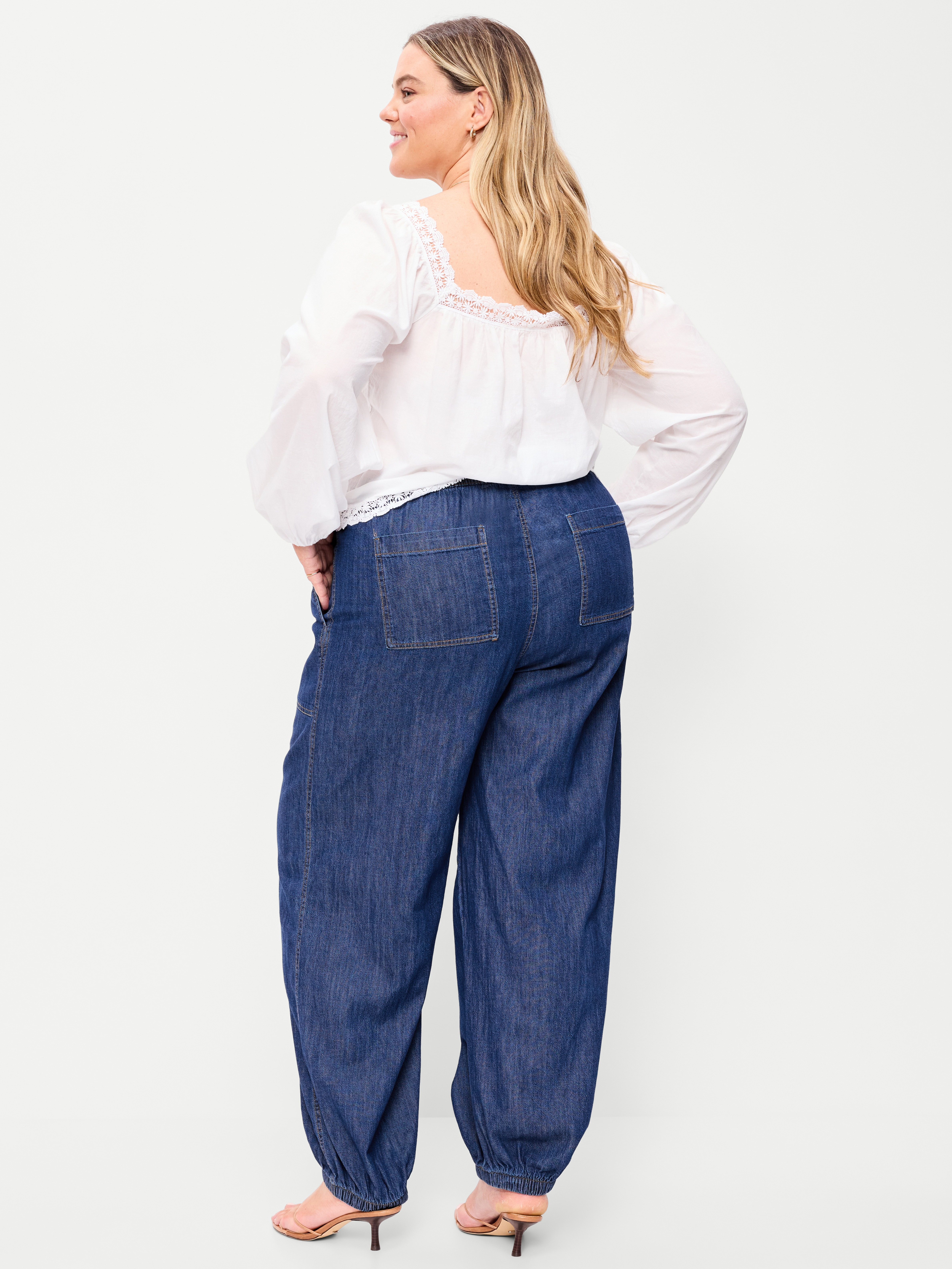 Mid-Rise Pull-On Utility Harem Denim Pants - Dark Wash - 9