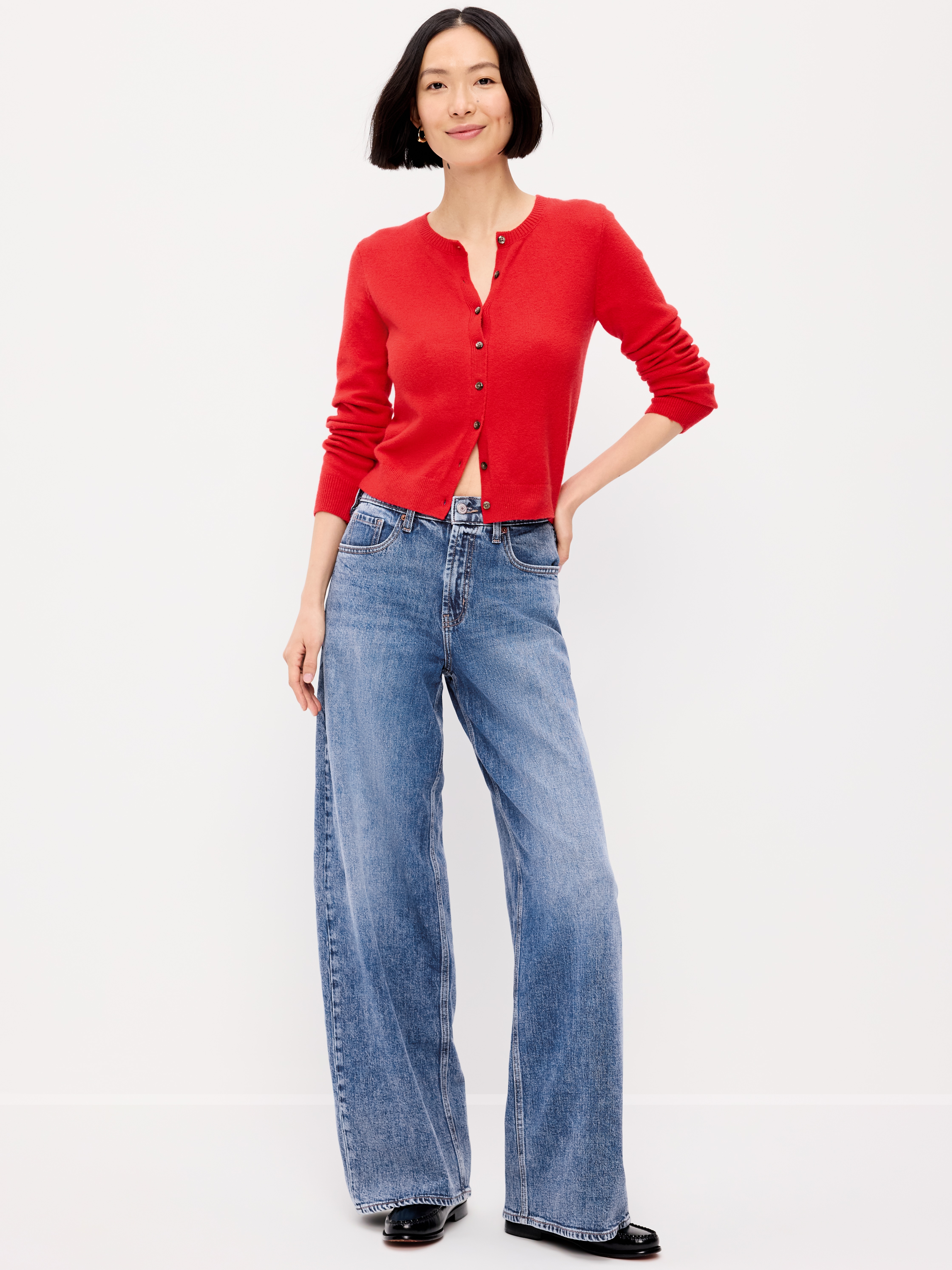 High-Waisted Baggy Wide-Leg Stretch Jeans - Larkspur - 1