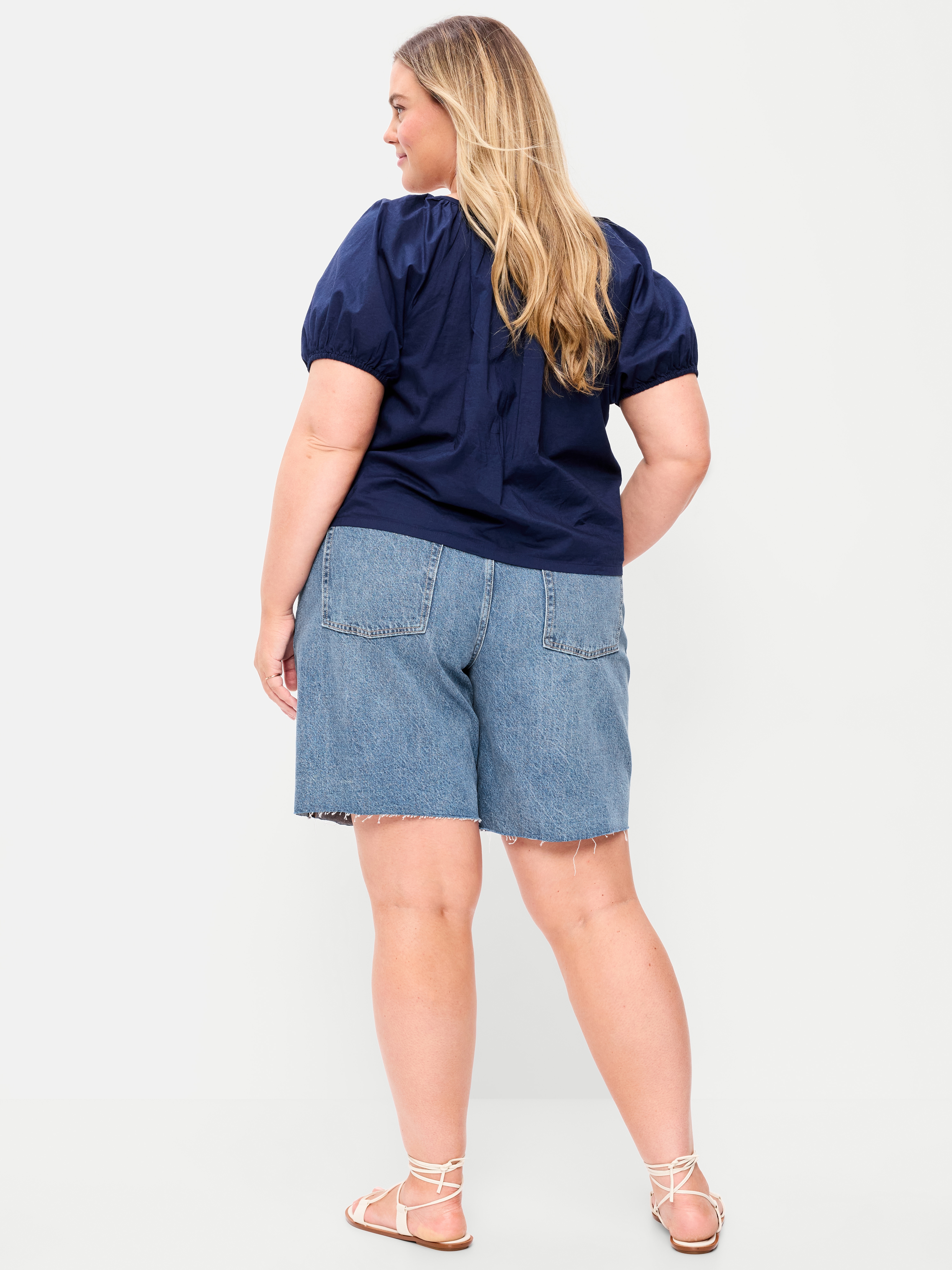 Mid-Rise Baggy Jean Cut-Off Shorts -- 9-inch inseam - Vivien - 6