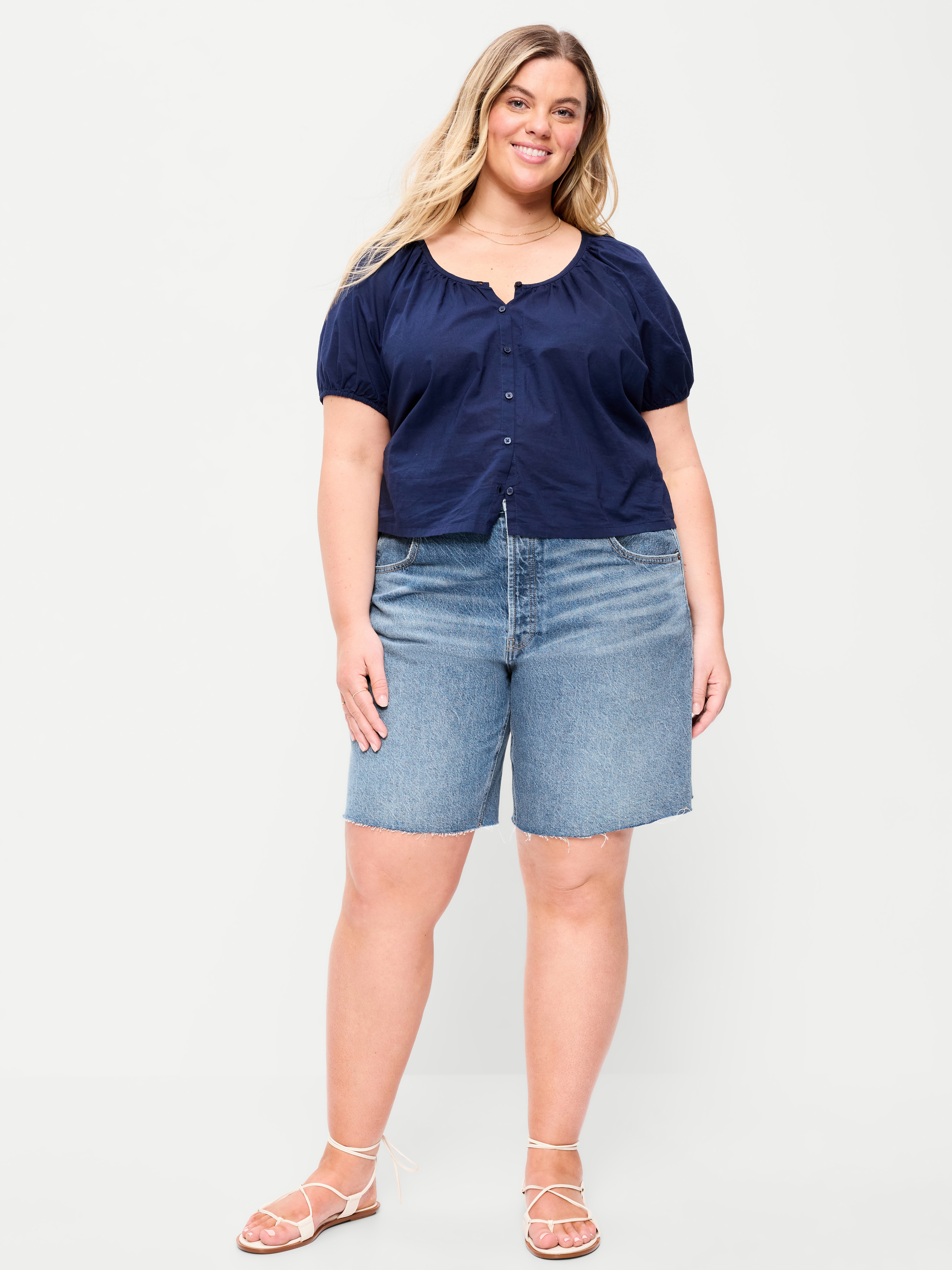 Mid-Rise Baggy Jean Cut-Off Shorts -- 9-inch inseam - Vivien - 5