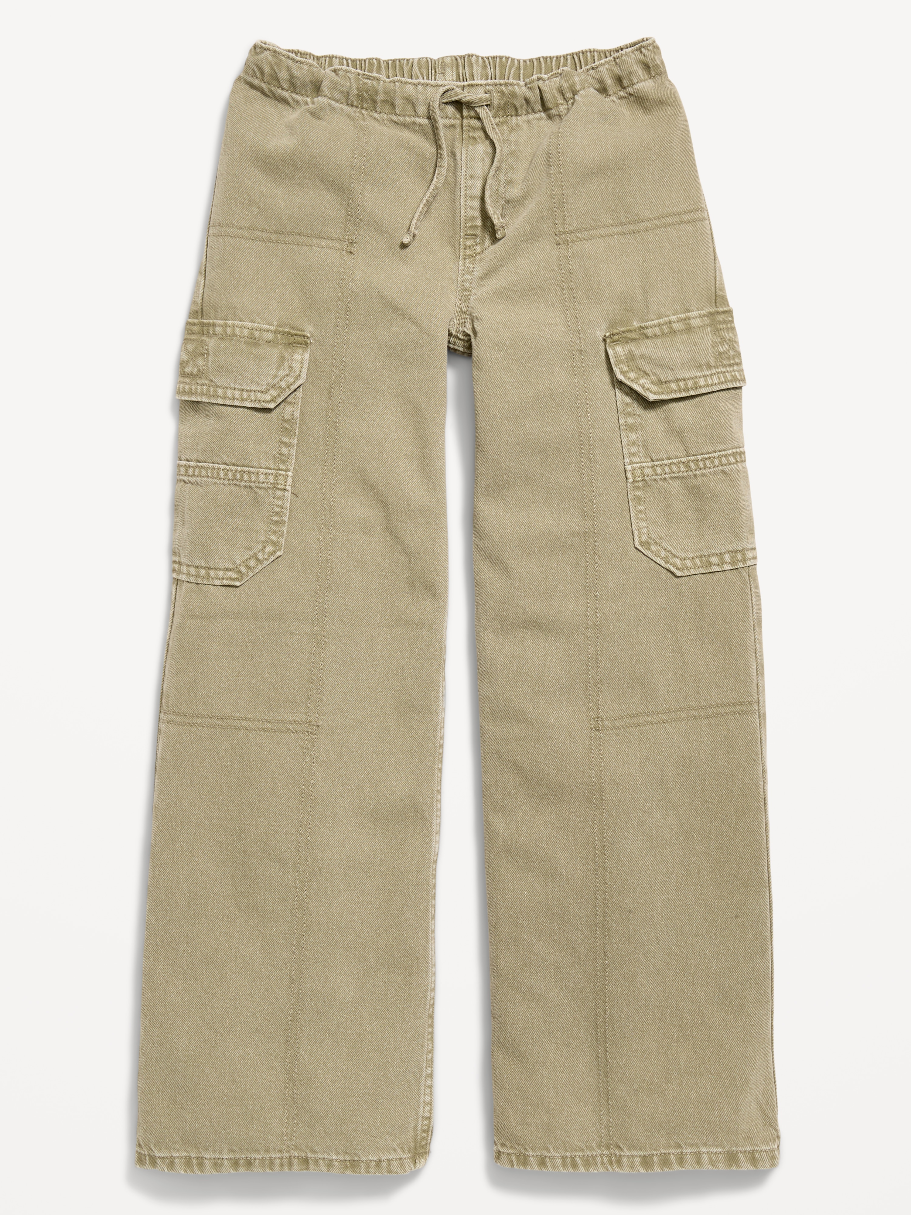 Pull-On Low-Rise Super Baggy Wide-Leg Cargo Jeans for Girls - Olive - 4