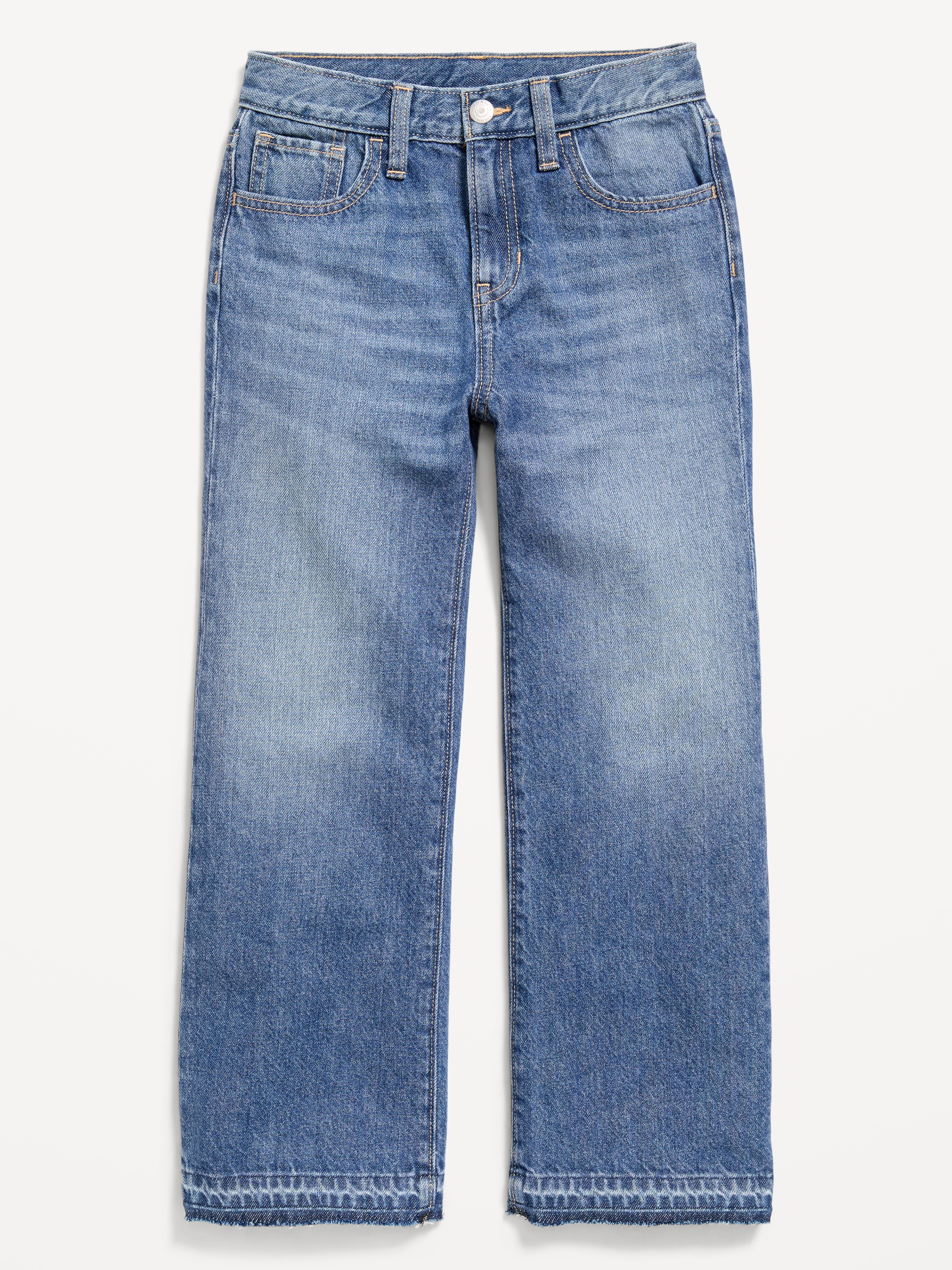 Printed High-Waisted Baggy Wide-Leg Jeans for Girls - Medium Wash - 1