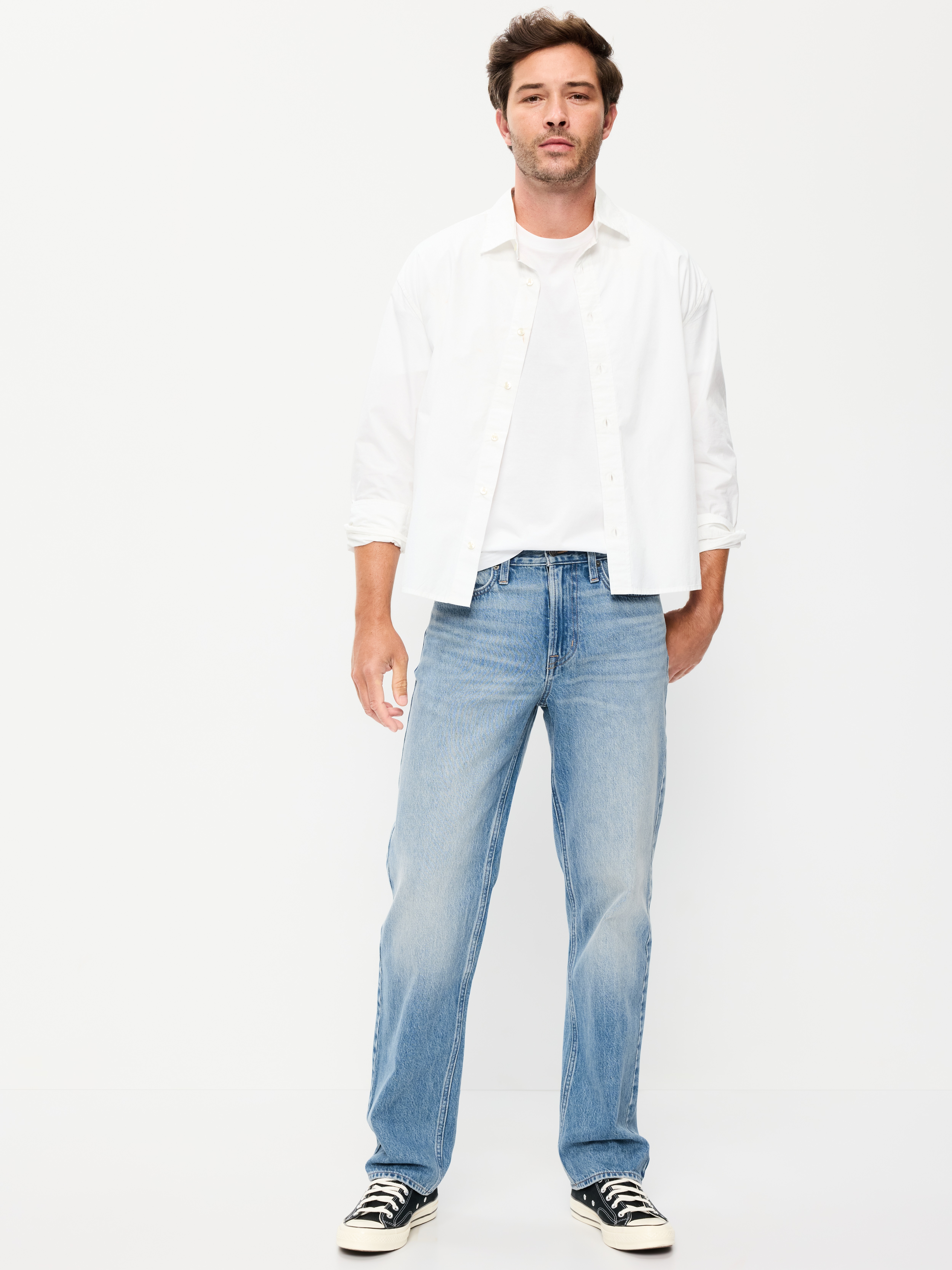 Structured Loose Non-Stretch Jeans - Medium Wash - 1