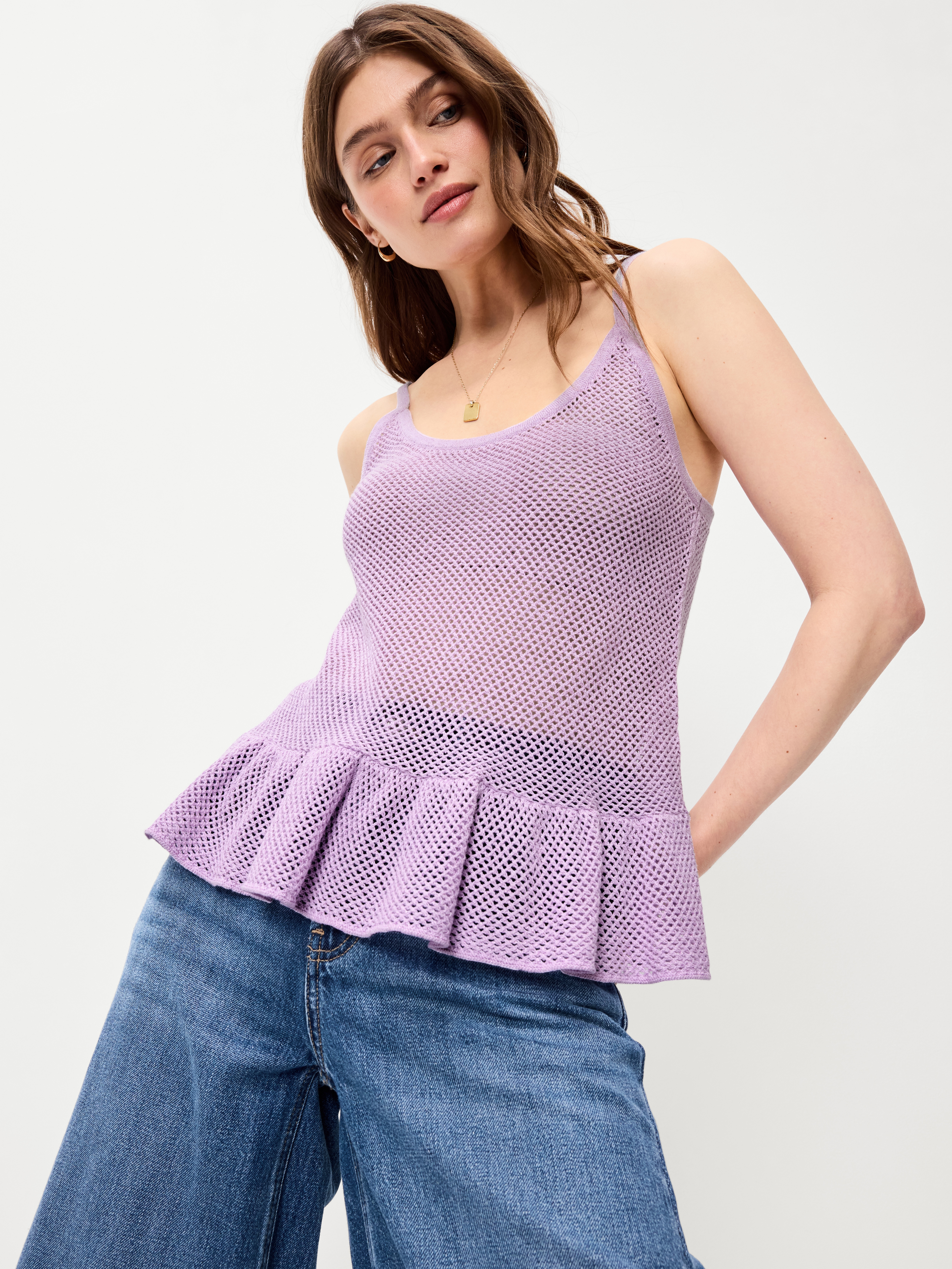 Metallic Peplum Tank Top - Fresh Lilac - 3