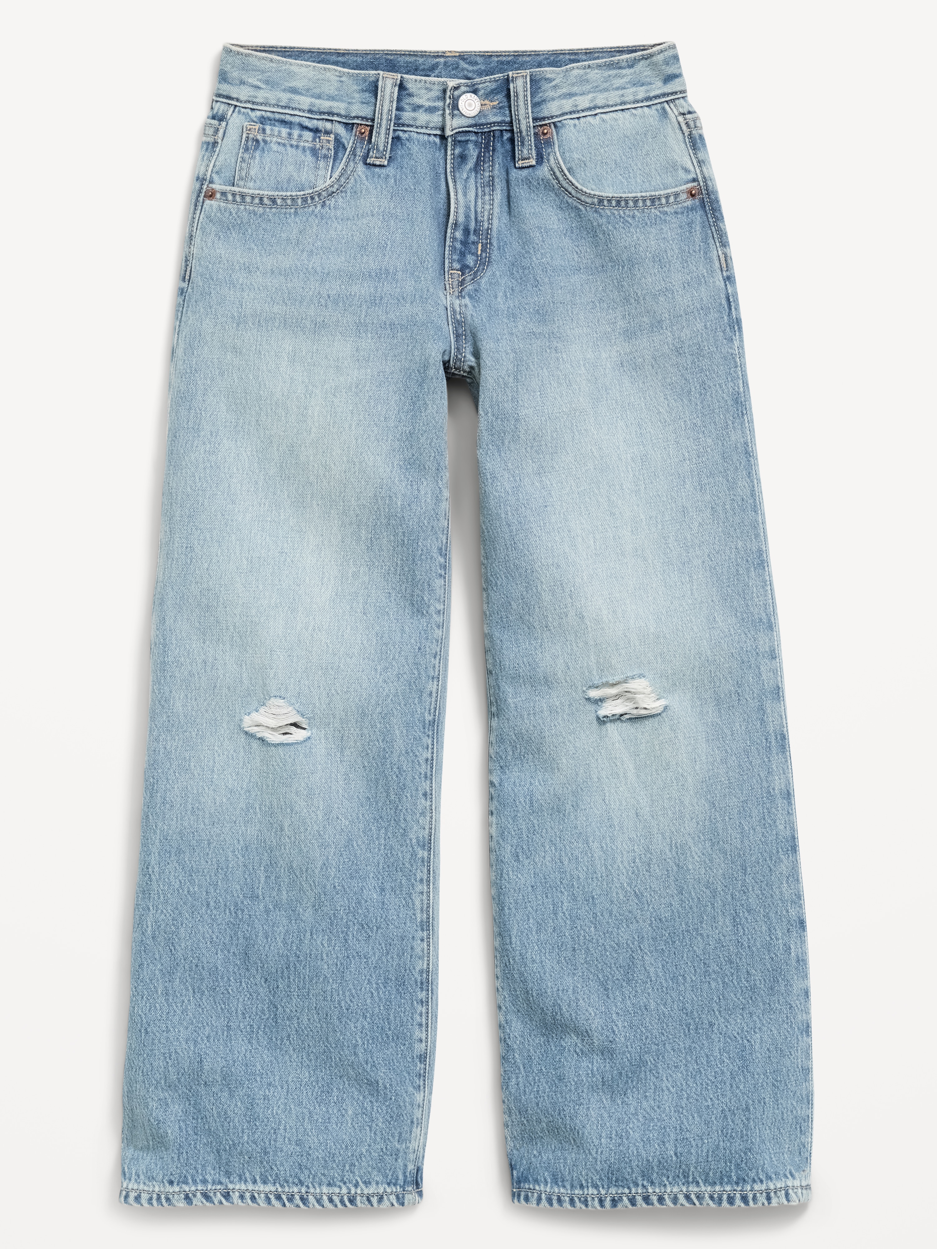 Super Baggy Wide-Leg Embroidered Jeans for Girls - Light Wash - 4