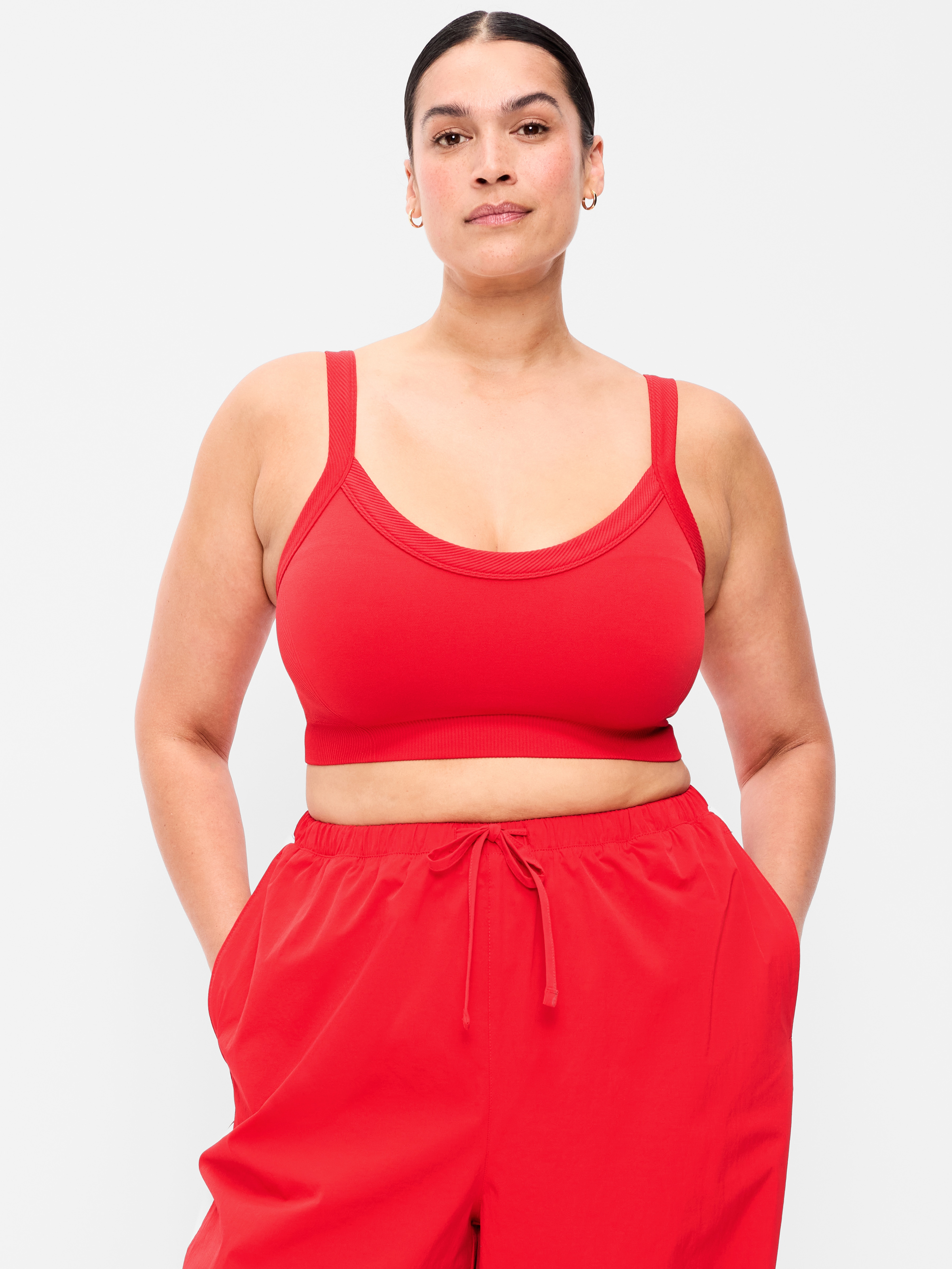 Light Support Fluid Seamless Ribbed Sports Bra - Bold Red - 7