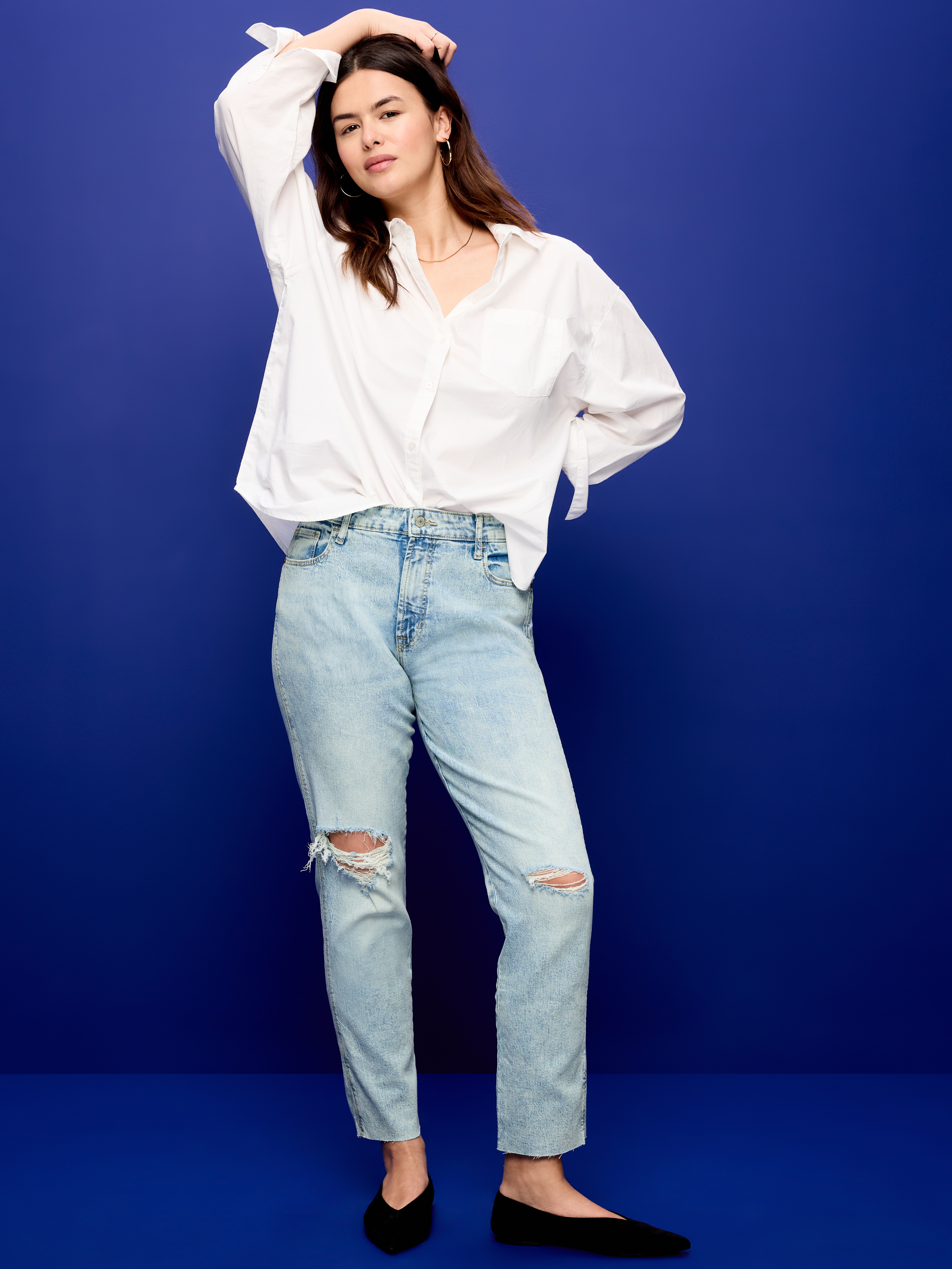 High-Waisted Vintage Slim Jeans - Ripped Light Wash - 7