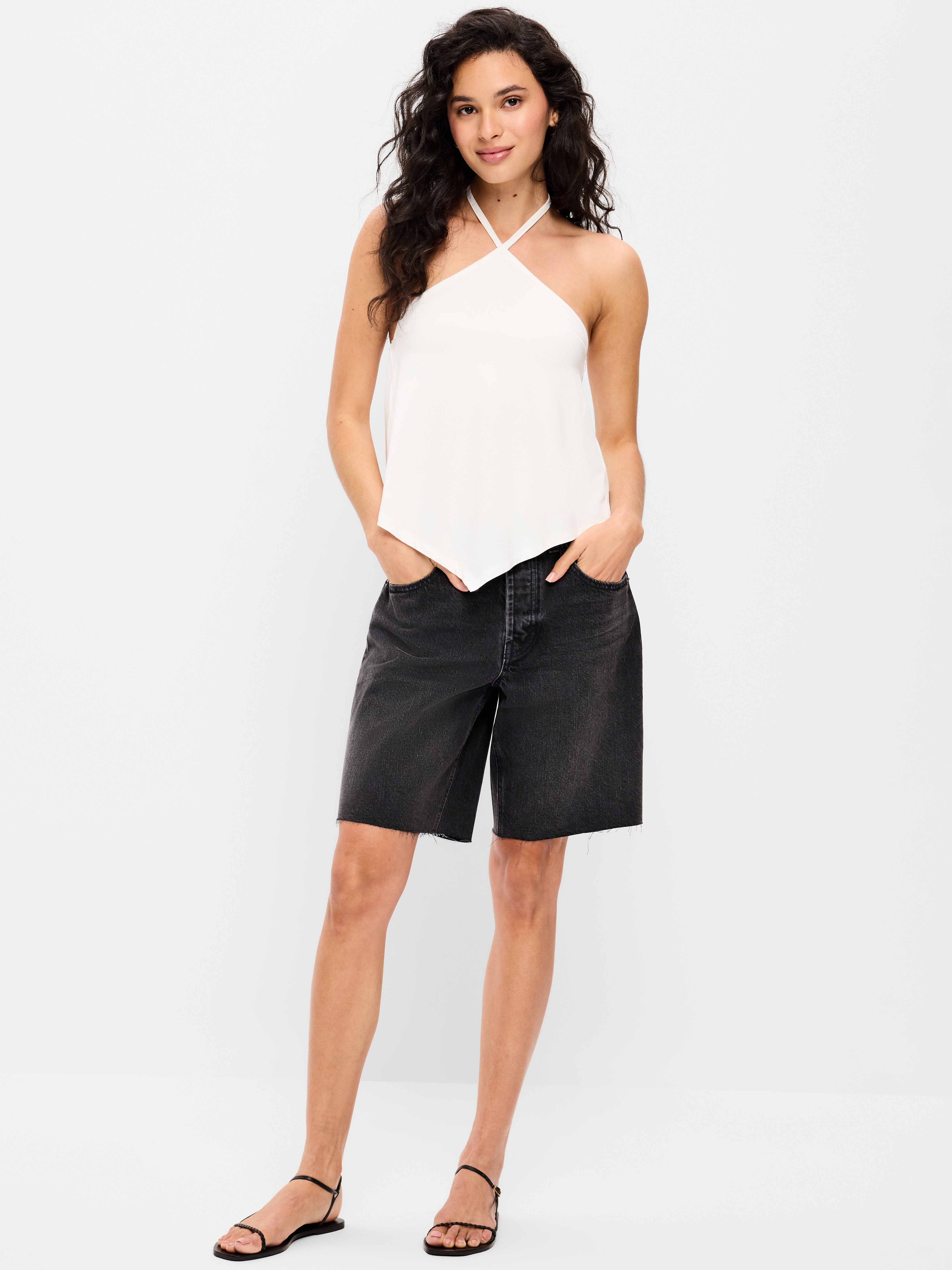 Mid-Rise Baggy Jean Cut-Off Shorts -- 9-inch inseam - Washed Black - 1