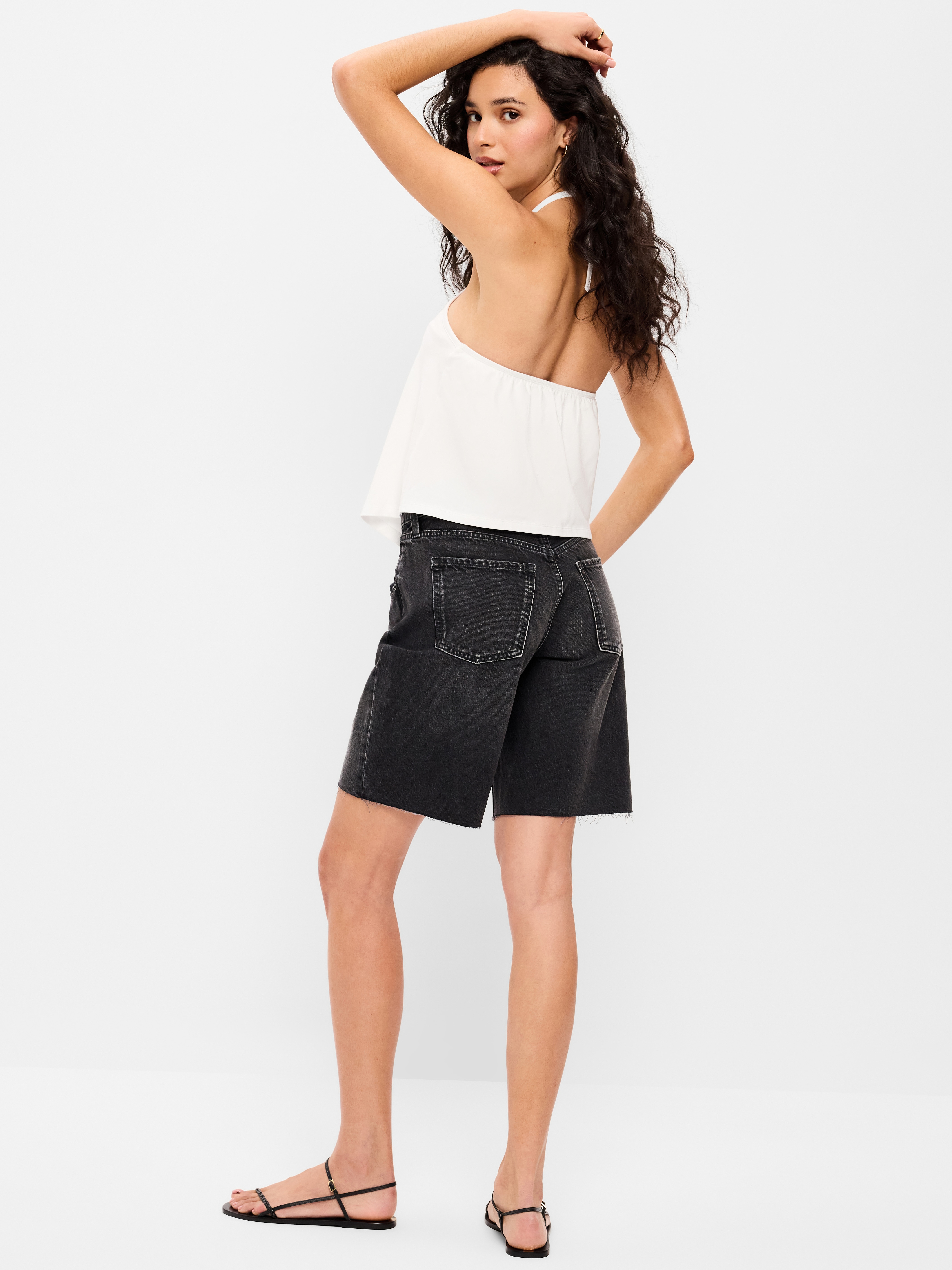 Mid-Rise Baggy Jean Cut-Off Shorts -- 9-inch inseam - Washed Black - 3