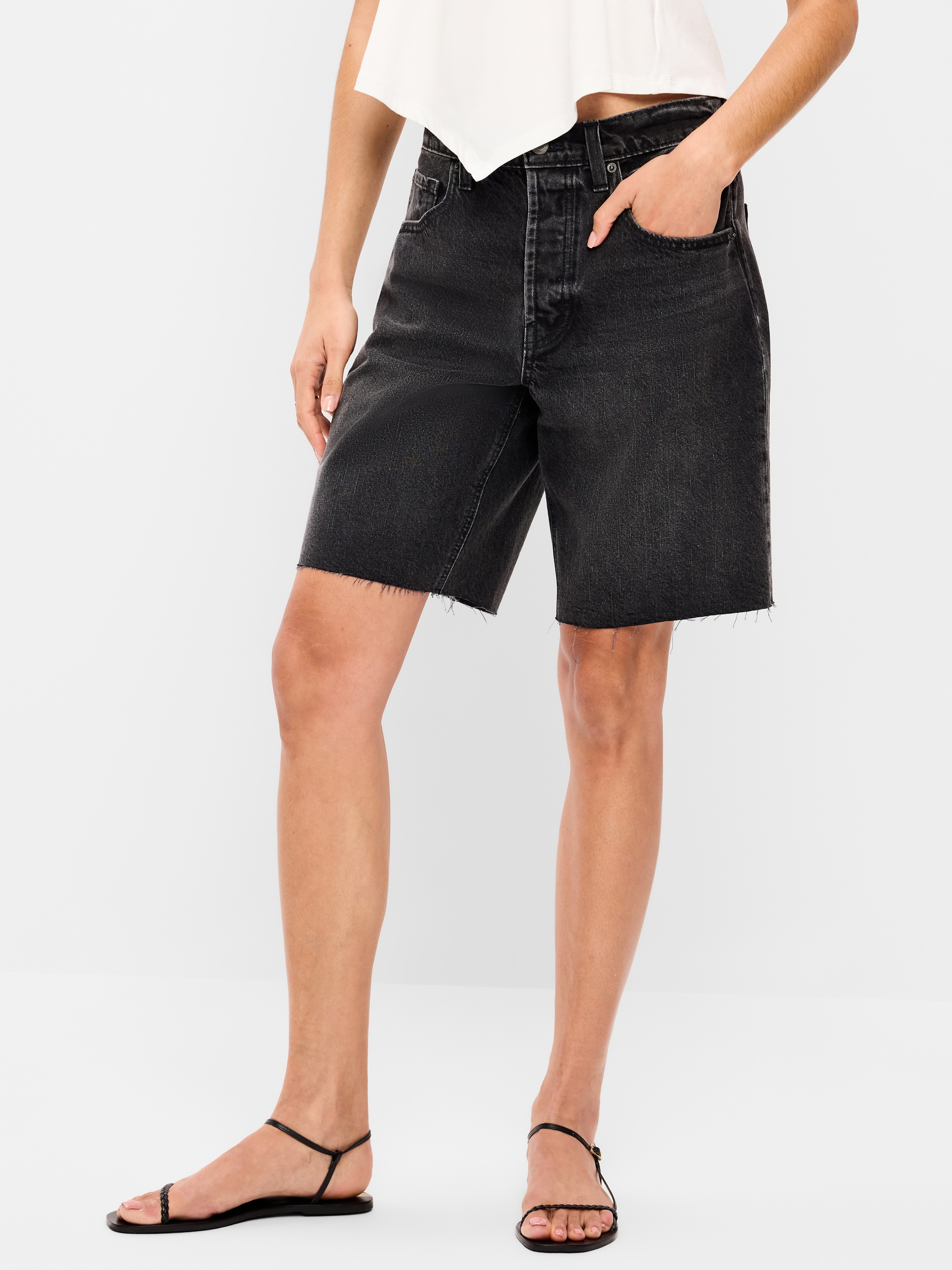Mid-Rise Baggy Jean Cut-Off Shorts -- 9-inch inseam - Washed Black - 2