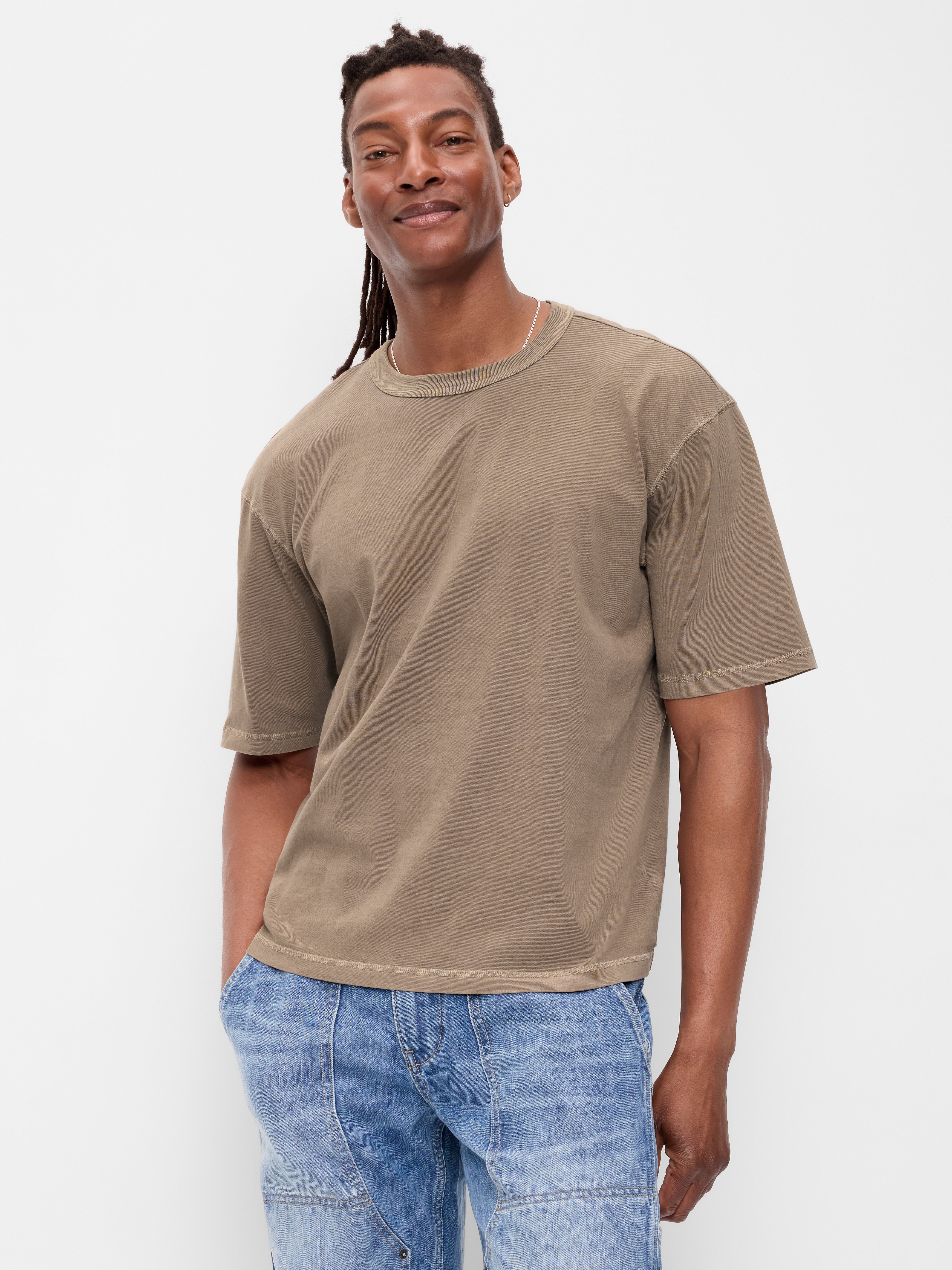 Garment-Dyed Heavyweight Cropped T-Shirt - Brown Truffle - 1