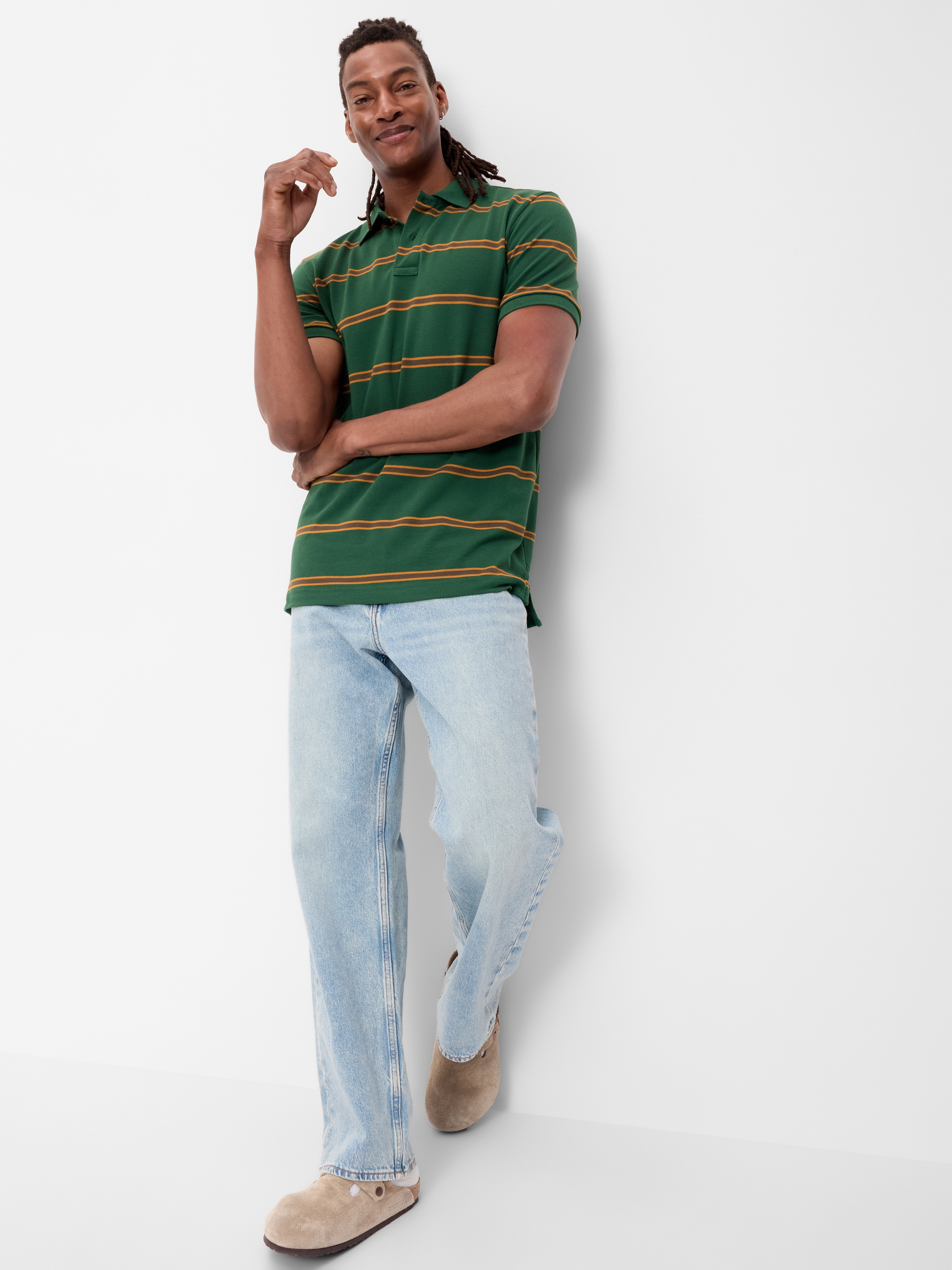 Built-In Flex Pro Polo for Men - Green Stripes - 3