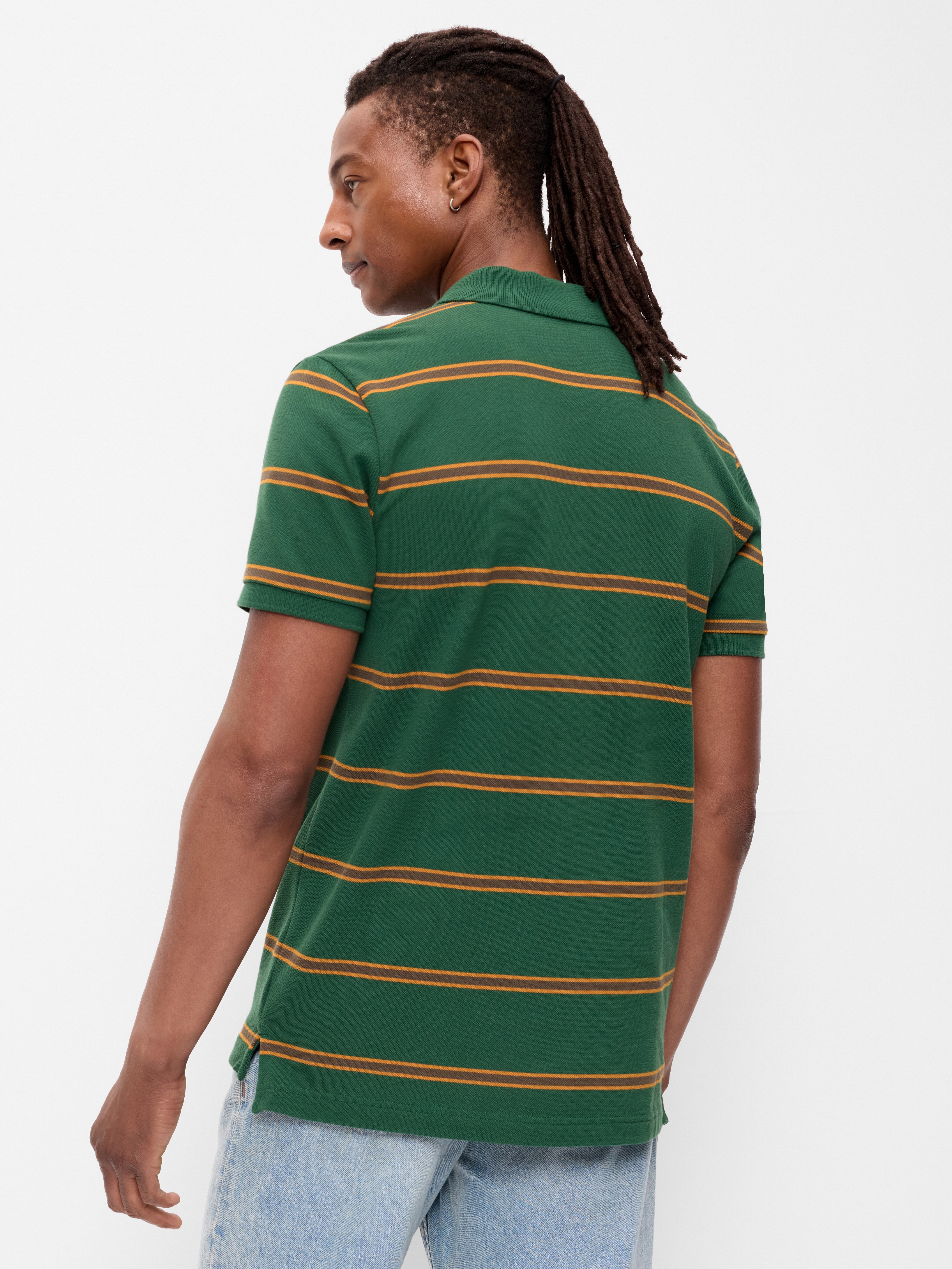 Built-In Flex Pro Polo for Men - Green Stripes - 2