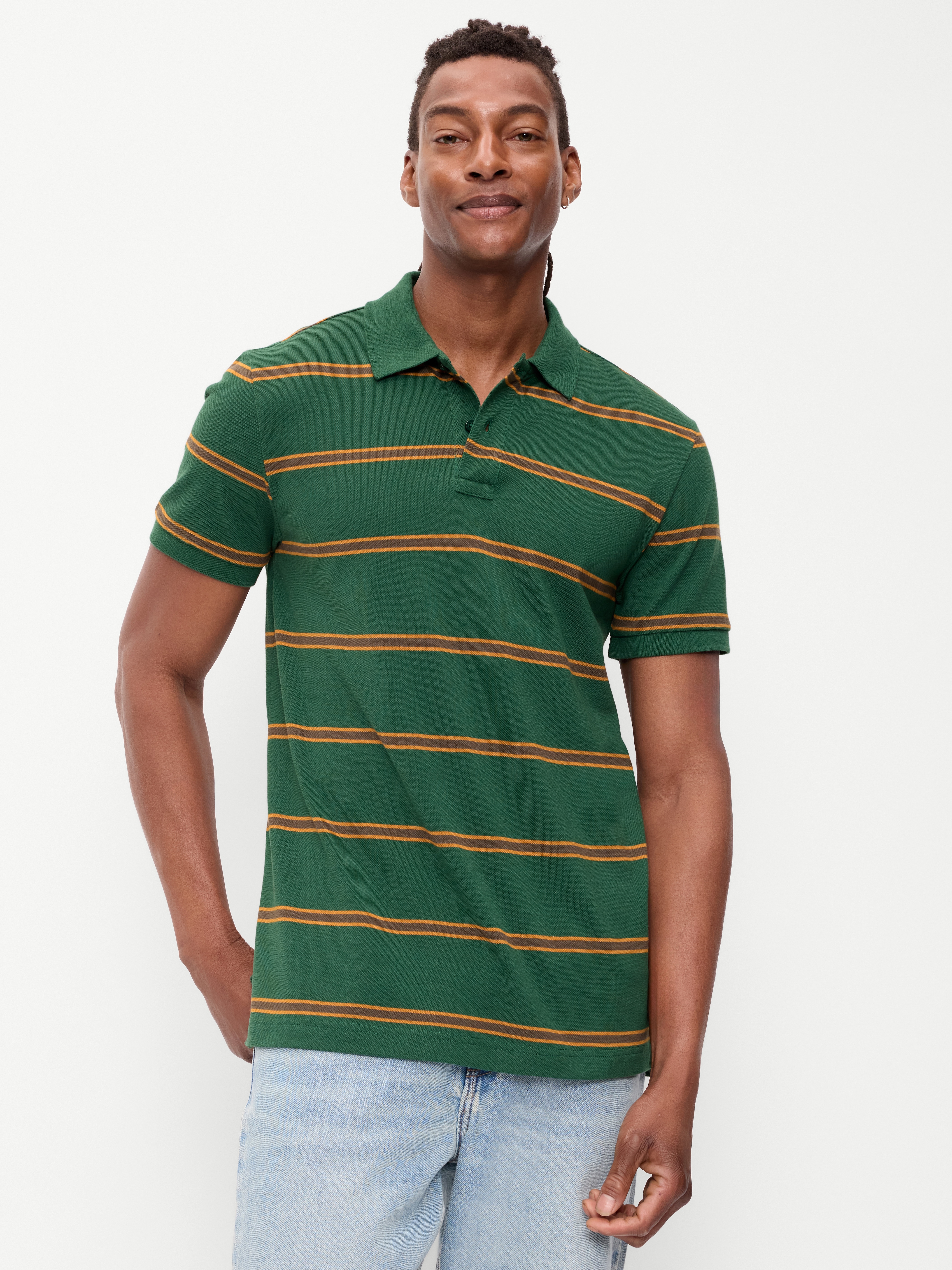 Built-In Flex Pro Polo for Men - Green Stripes - 1