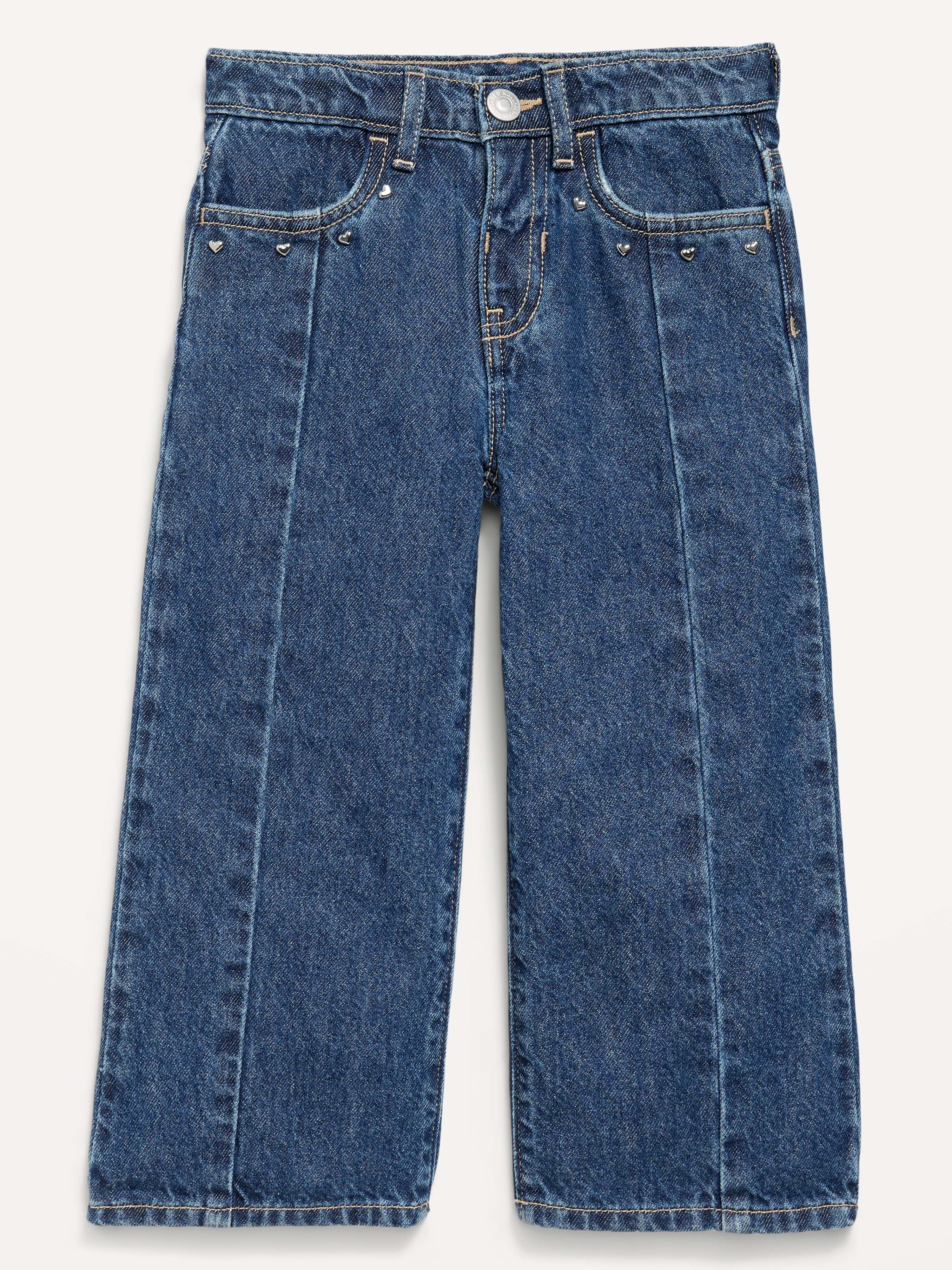 Super Baggy Lace-Trim Wide-Leg Jeans for Toddler Girls - Dark Wash - 3